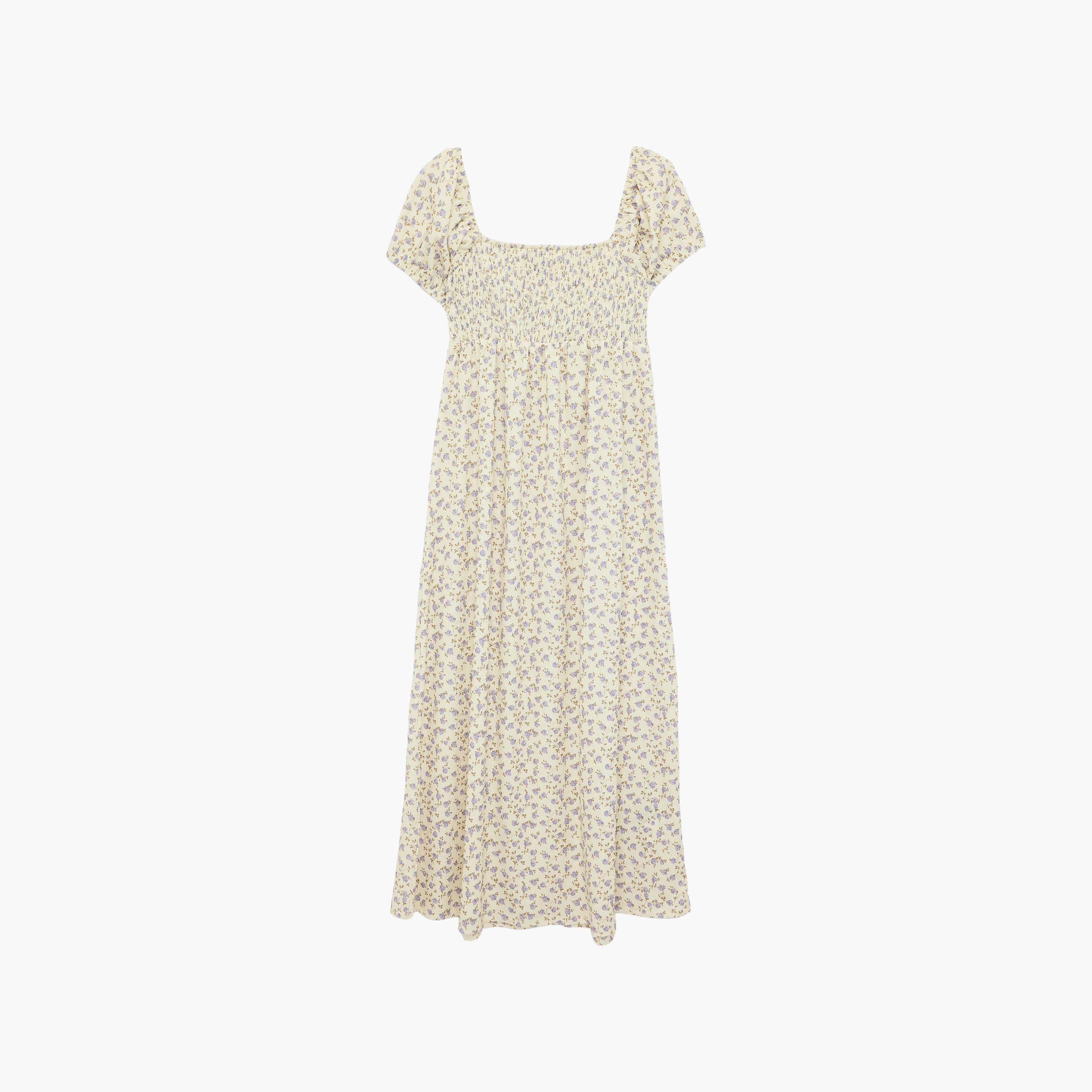 فستان ماكسي حريمي بنقشة زهور وفتحة رقبة مربعة وأكمام منتفخة من كوتون-women-clothing-dresses-image-13