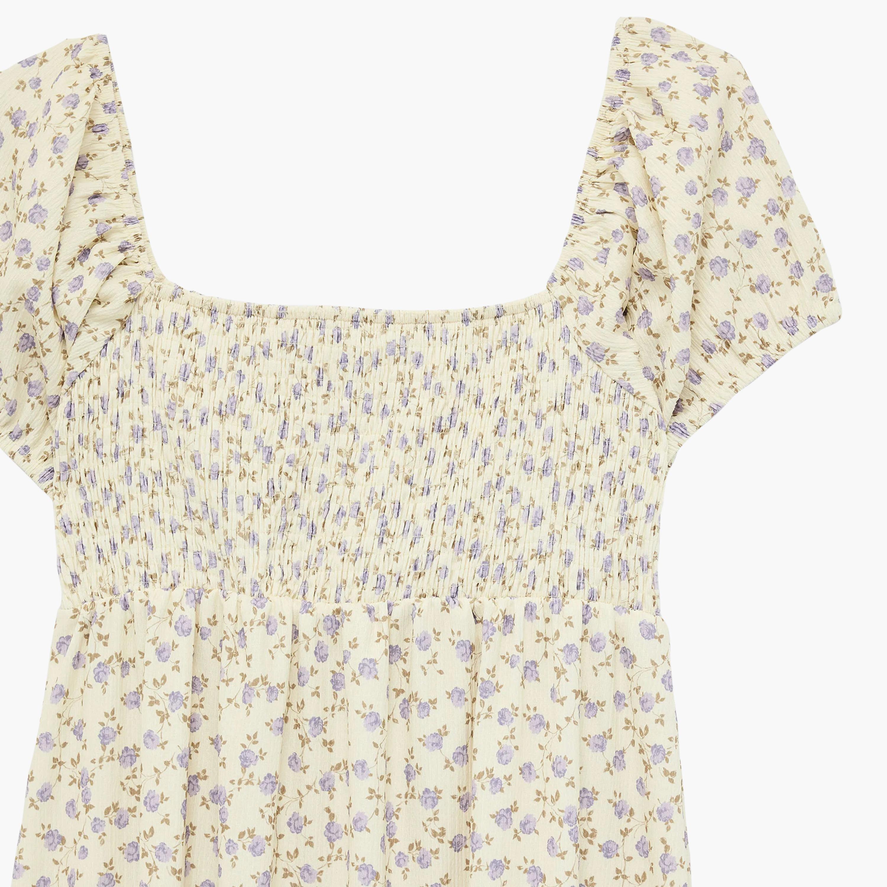 فستان ماكسي حريمي بنقشة زهور وفتحة رقبة مربعة وأكمام منتفخة من كوتون-women-clothing-dresses-image-15
