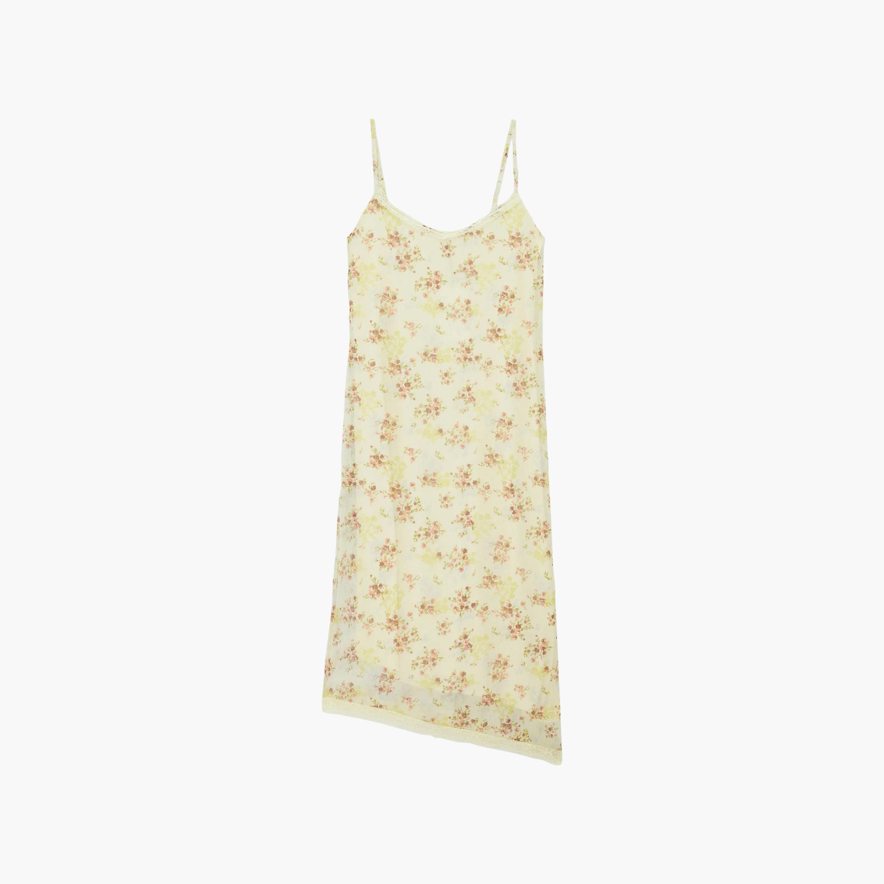 KOTON Yellow Floral Sweetheart Neck Asymmetric Slip Women's Midi Dress-women-clothing-dresses-image-3