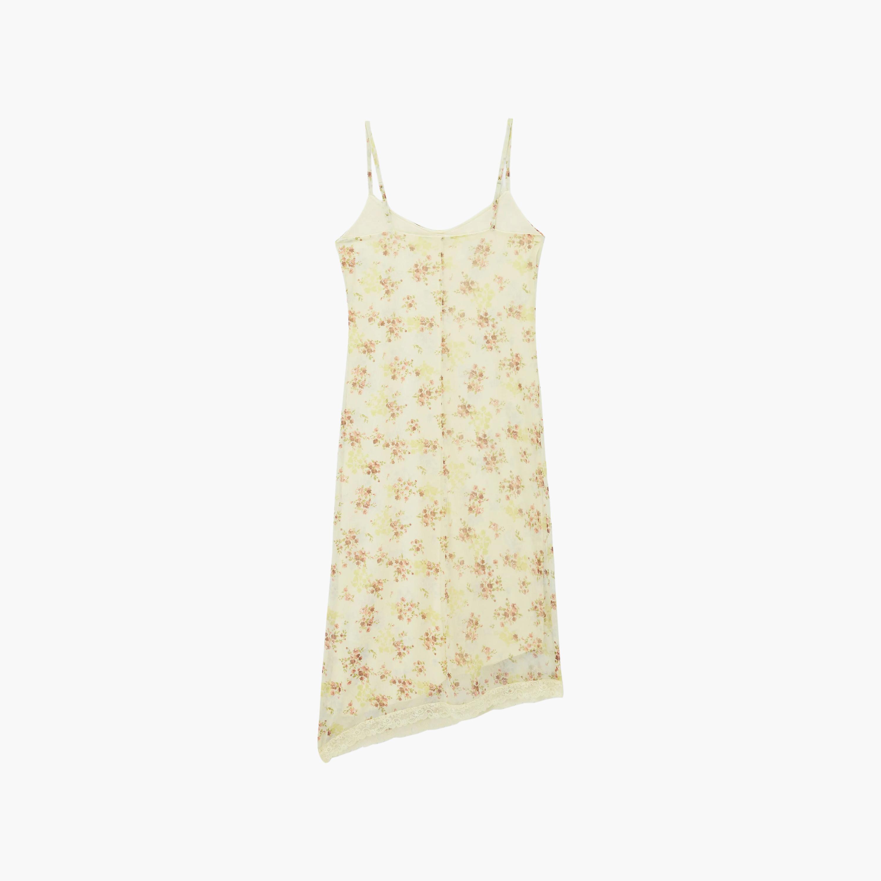 KOTON Yellow Floral Sweetheart Neck Asymmetric Slip Women's Midi Dress-women-clothing-dresses-image-4