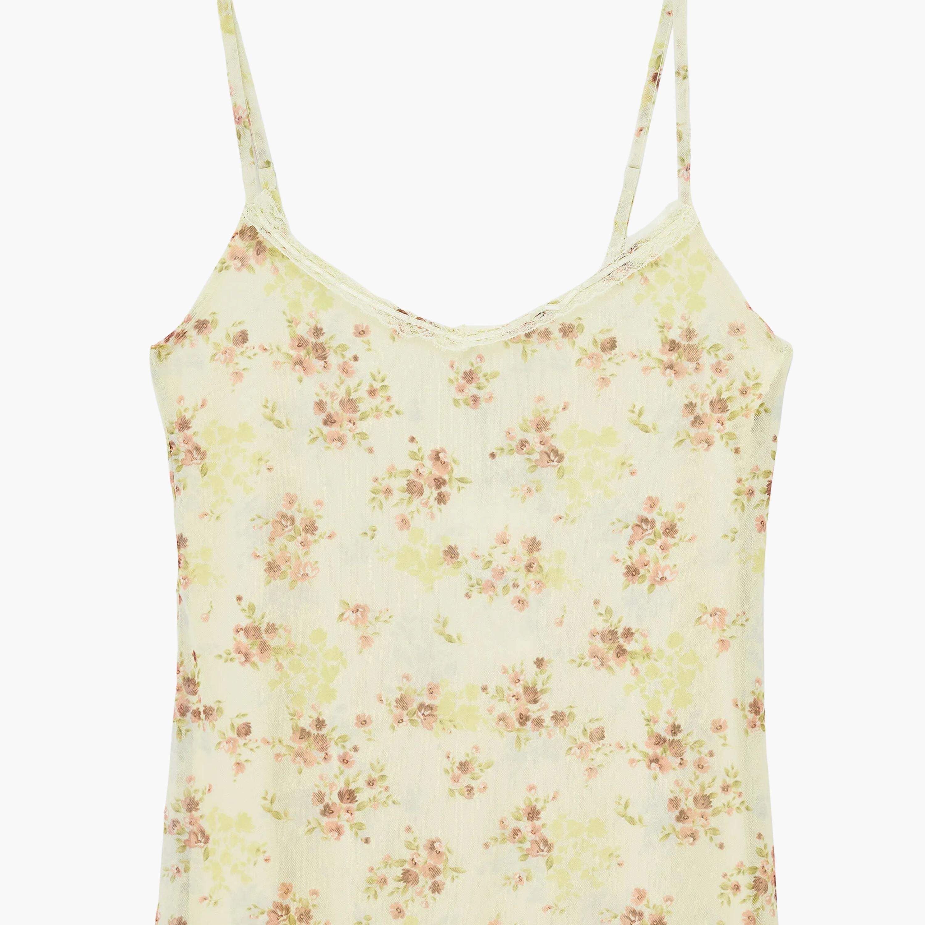 KOTON Yellow Floral Sweetheart Neck Asymmetric Slip Women's Midi Dress-women-clothing-dresses-image-5