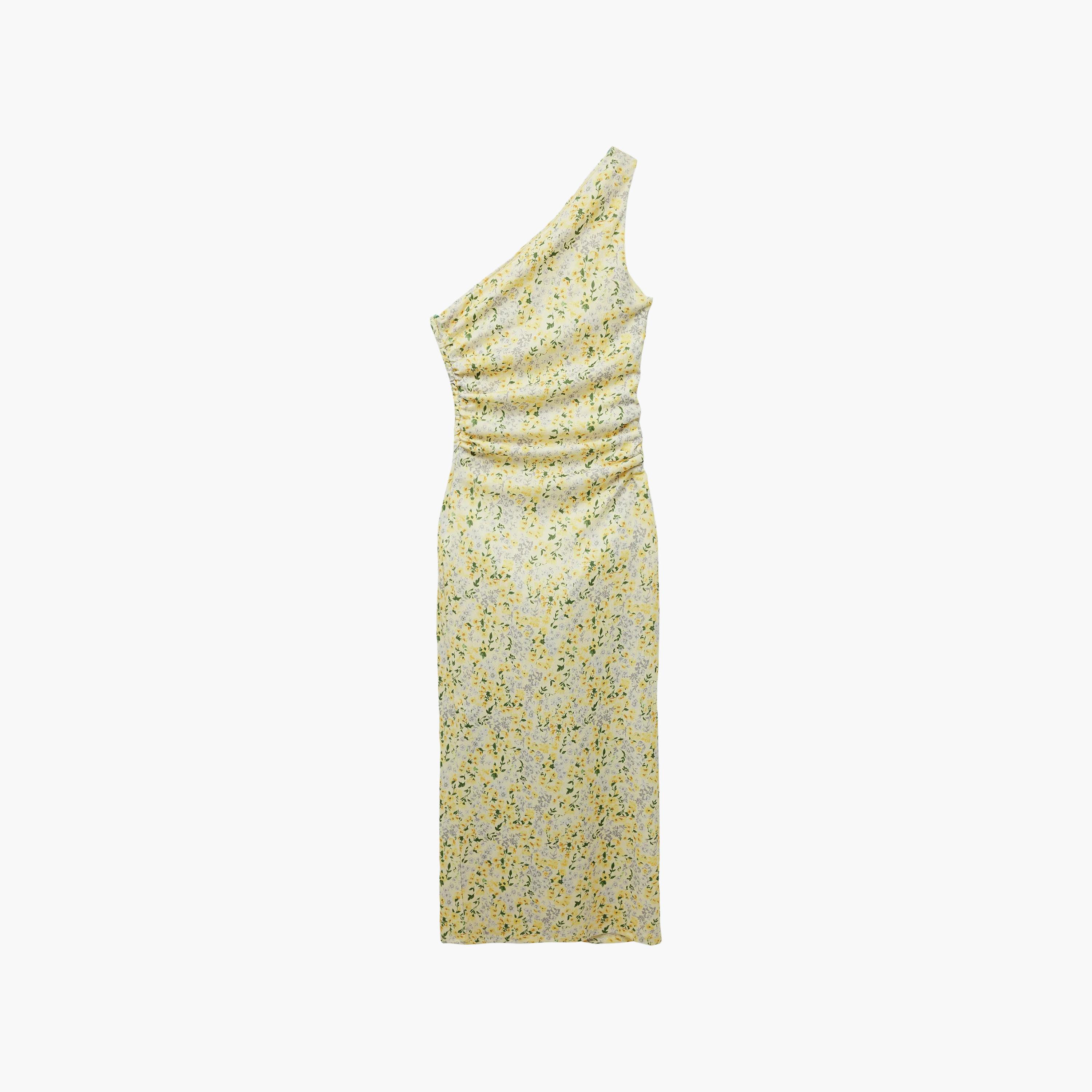 KOTON Yellow Floral One Shoulder Column Women's Midi Dress-women-clothing-dresses-image-3