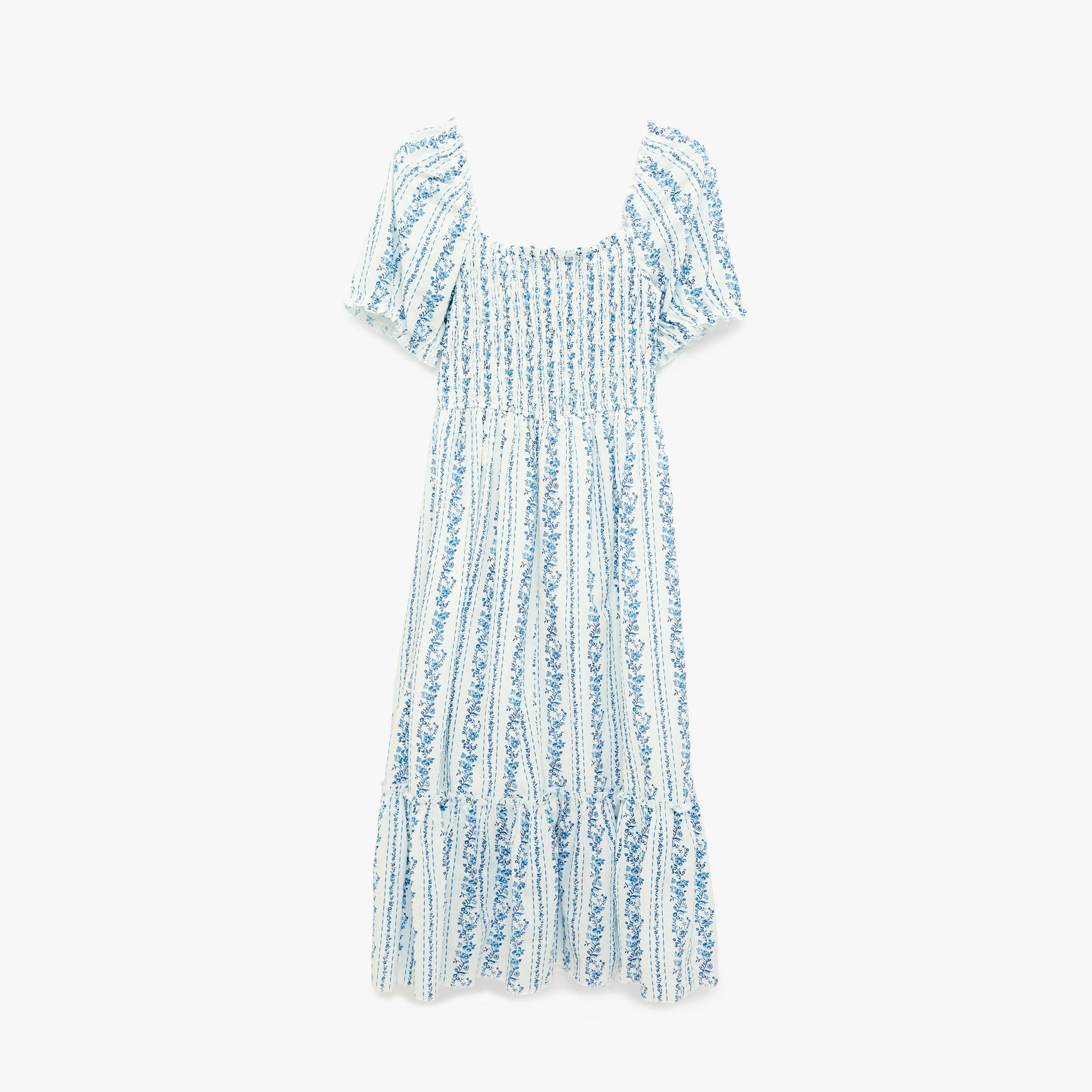 KOTON Blue Floral Vines Cotton Square Neck Tiered Women's Maxi Dress-women-clothing-dresses-image-4