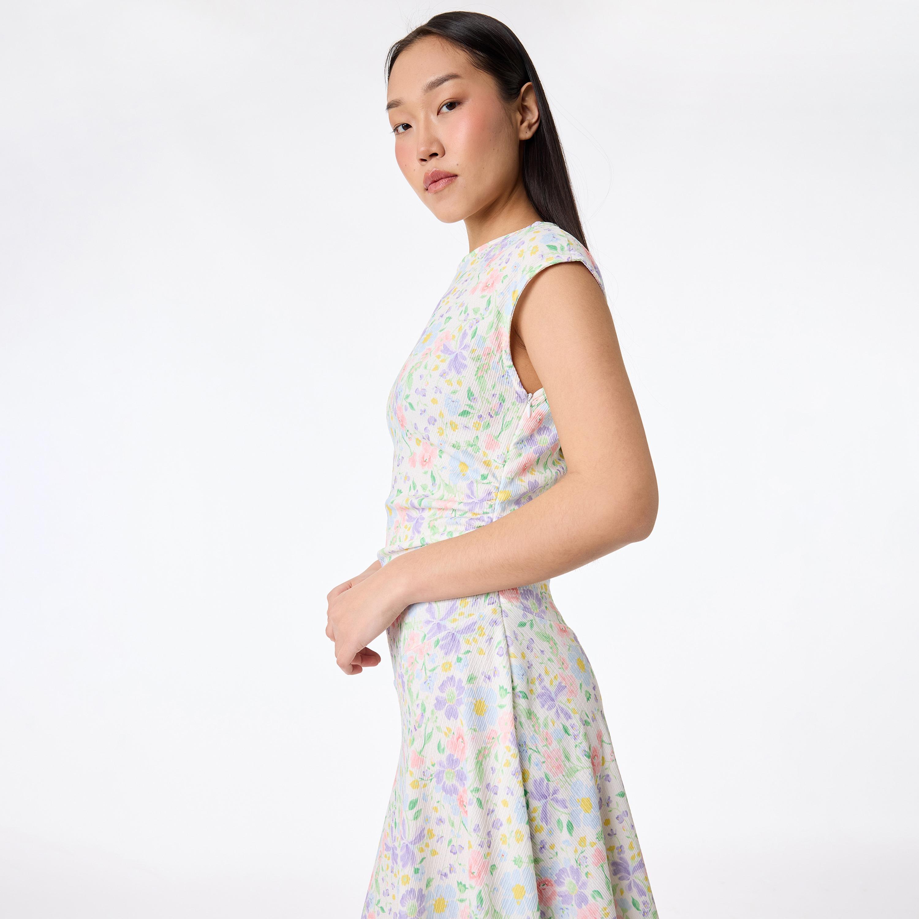 KOTON Green Floral Print Cap Sleeves Hanky Hem Women's Midi Dress-women-clothing-dresses-image-2