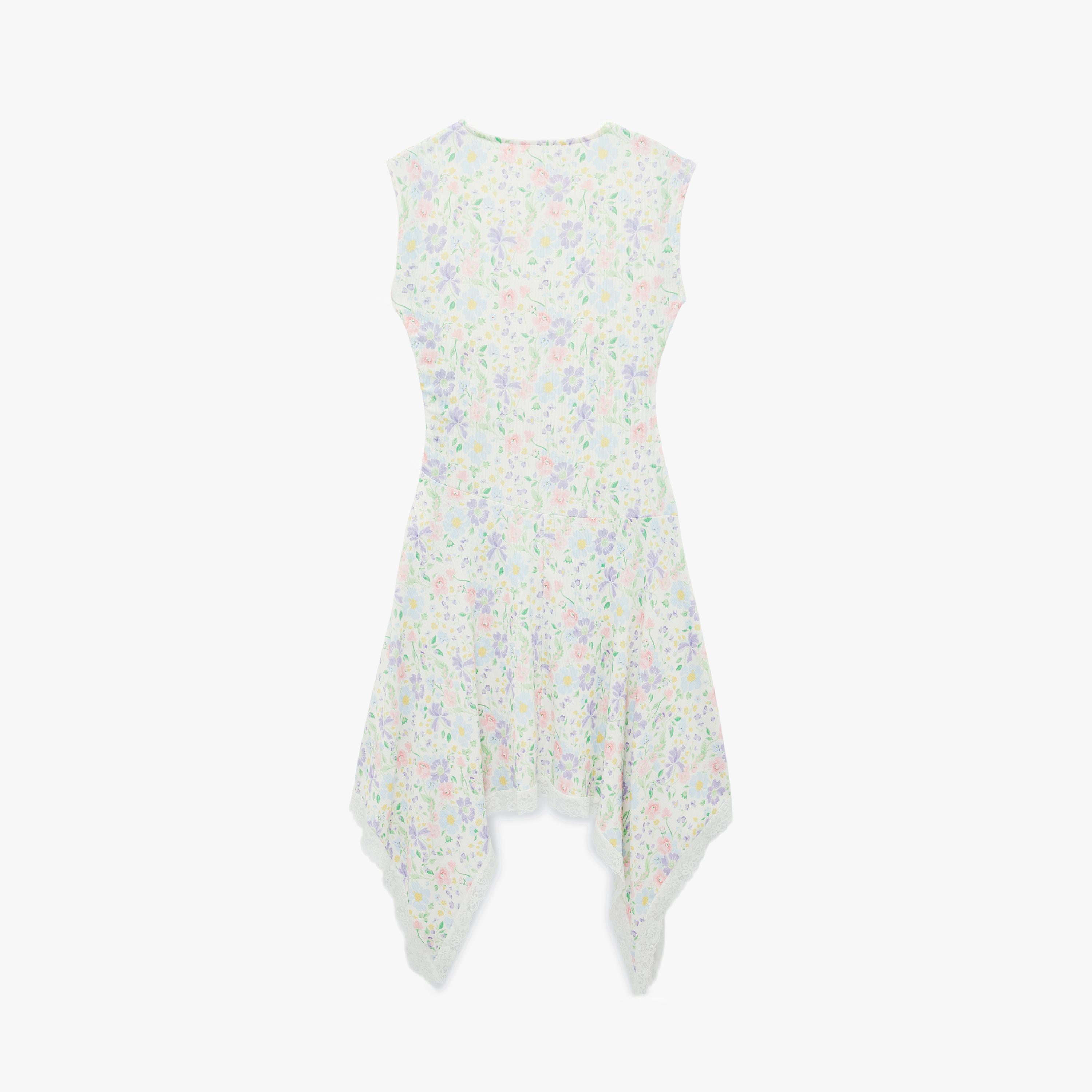 KOTON Green Floral Print Cap Sleeves Hanky Hem Women's Midi Dress-women-clothing-dresses-image-4