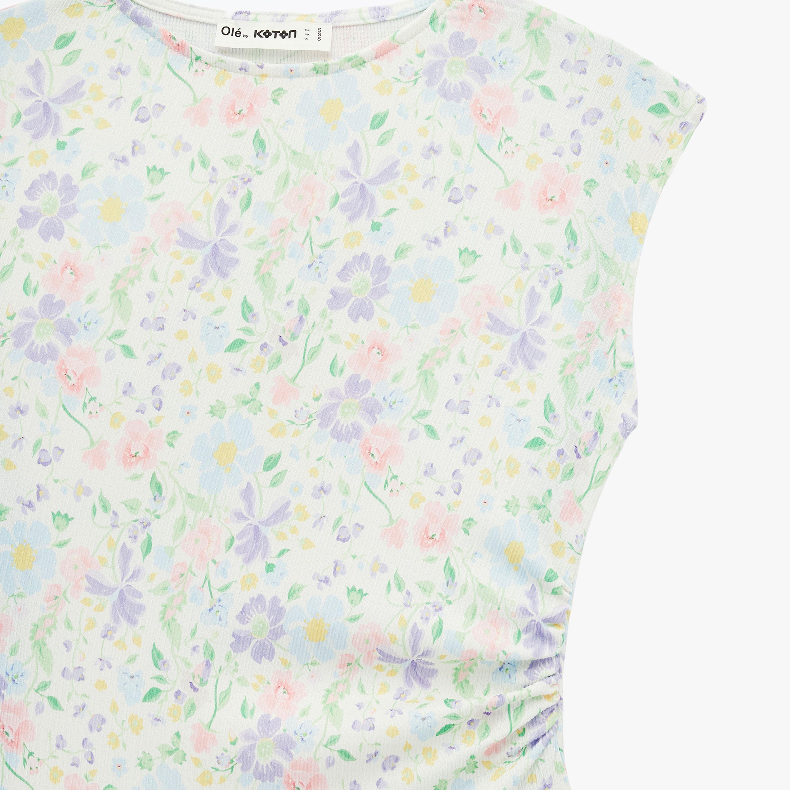 KOTON Green Floral Print Cap Sleeves Hanky Hem Women's Midi Dress-women-clothing-dresses-image-5