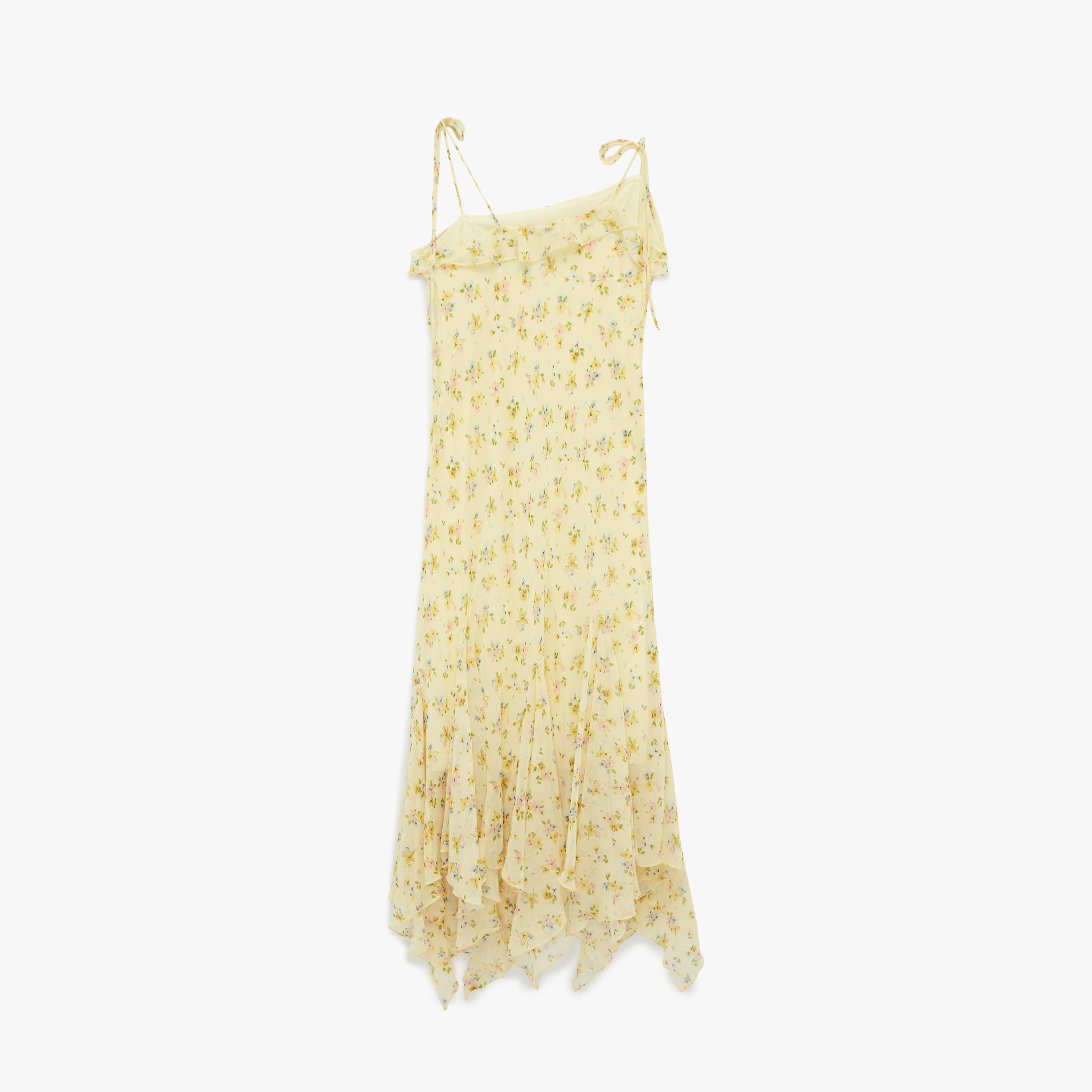 KOTON Yellow Floral Print Shoulder Straps Hanky Hem Women's Midi Dress-women-clothing-dresses-image-4