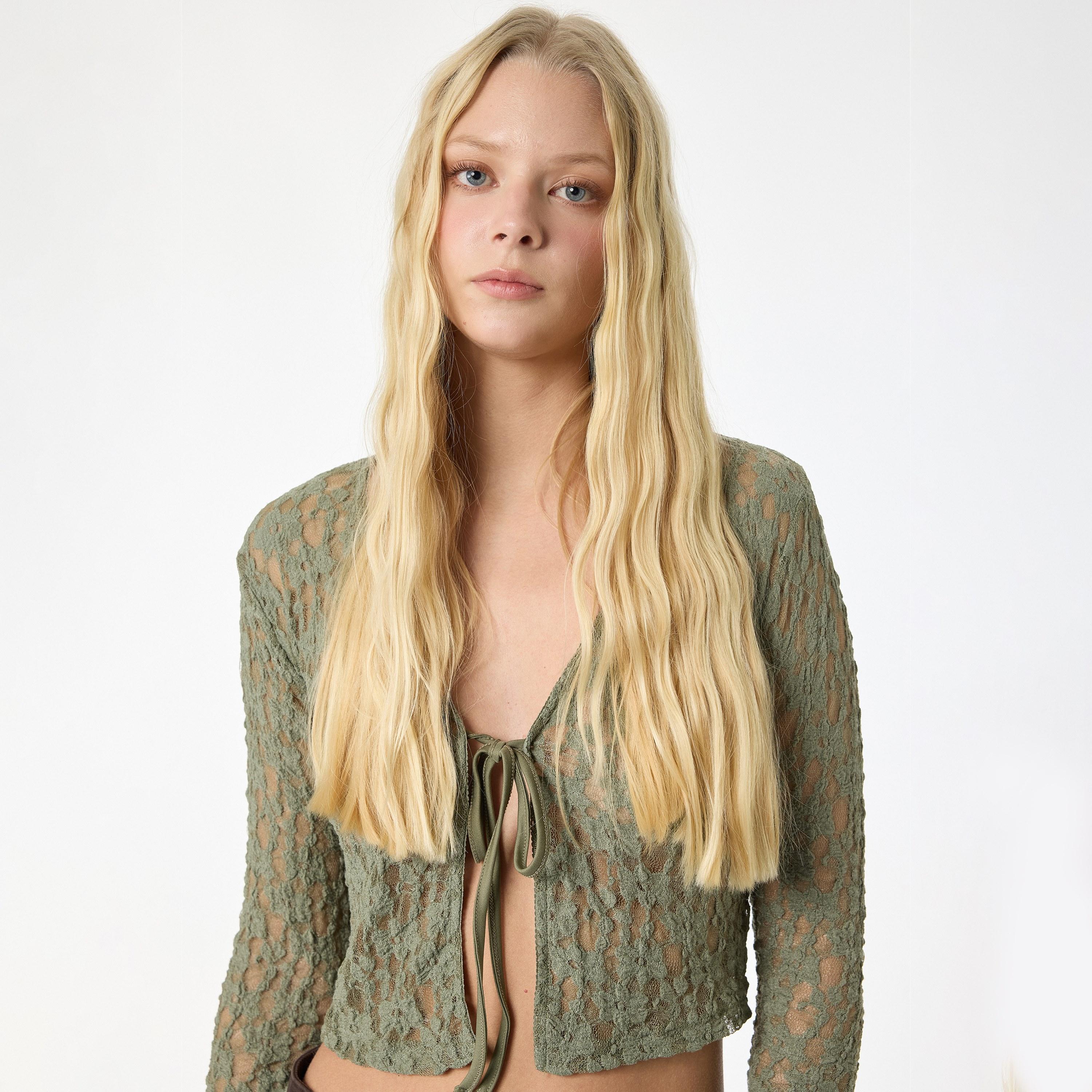بلوزة نسائية من الدانتيل بنقشة زهور خضراء من كوتون-women-clothing-shirtsandblouses-blouses-image-3