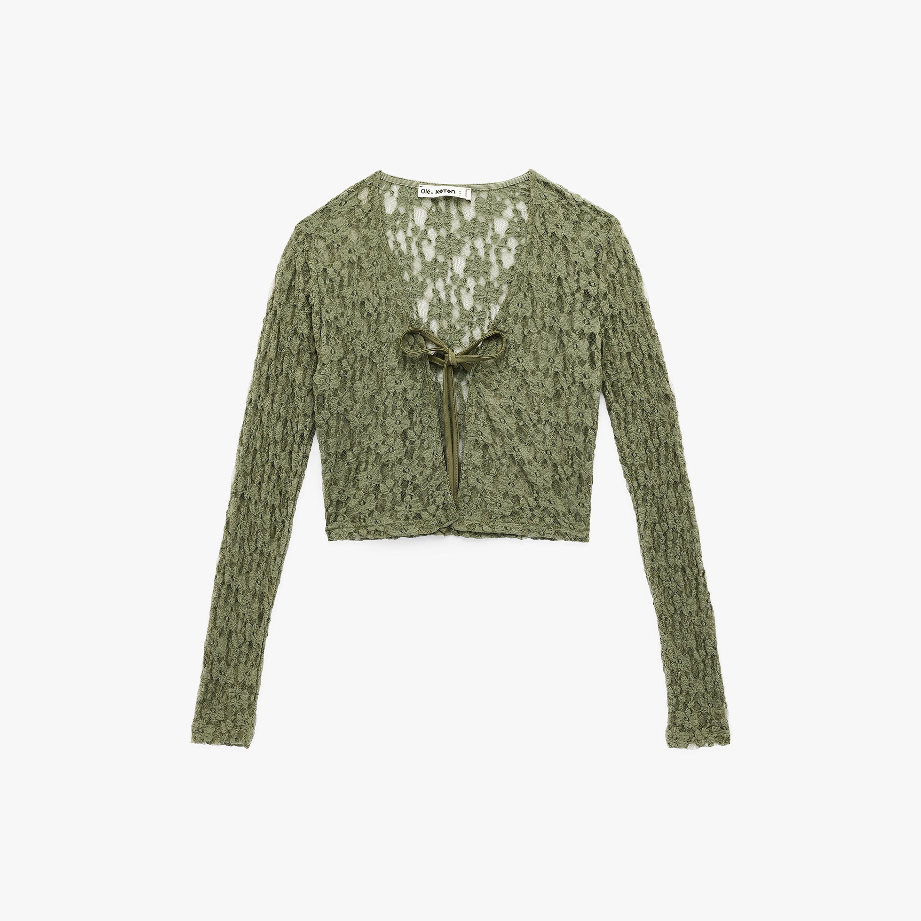 بلوزة نسائية من الدانتيل بنقشة زهور خضراء من كوتون-women-clothing-shirtsandblouses-blouses-image-4