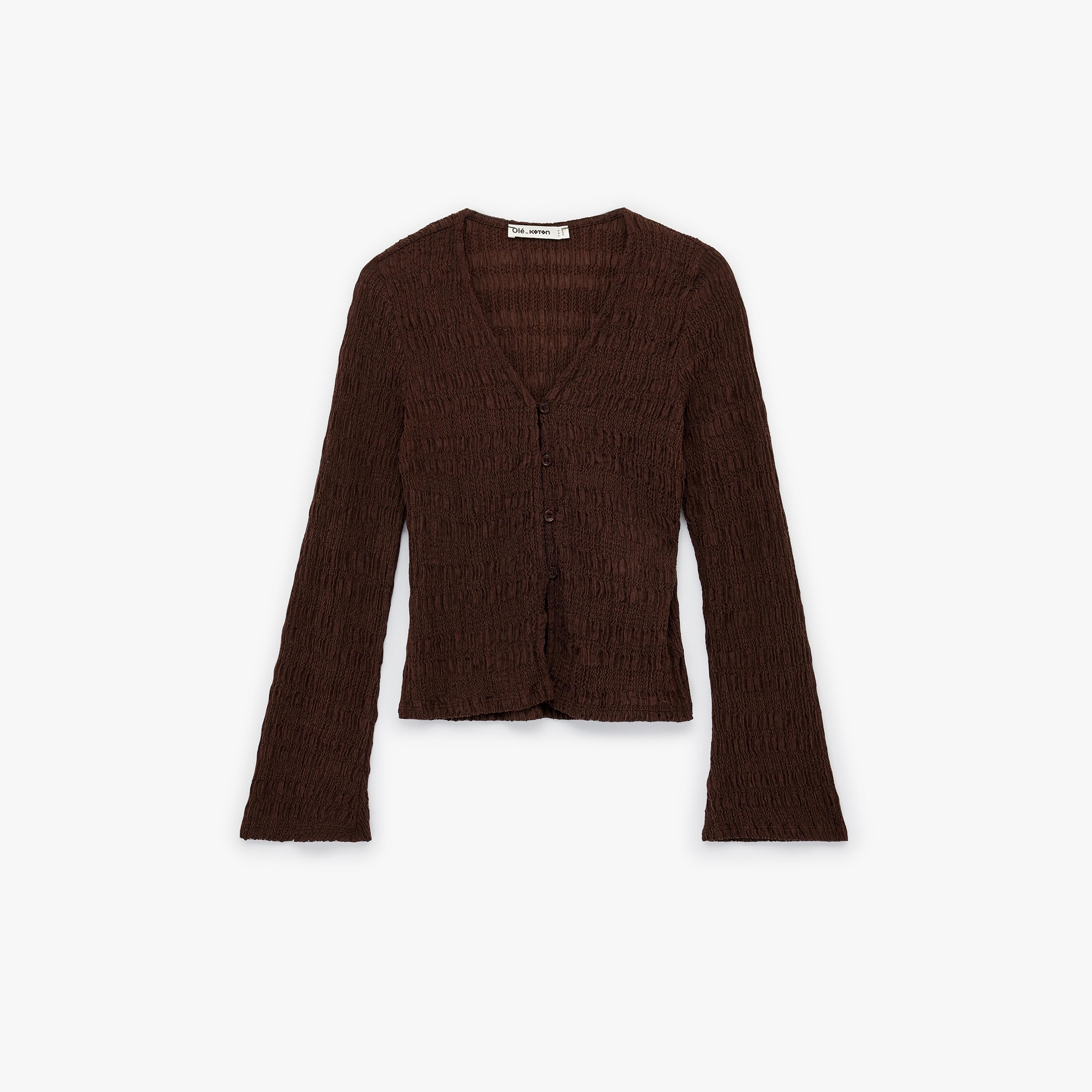 بلوزة نسائية من قماش مجعد بلون بني من كوتون-women-clothing-shirtsandblouses-blouses-image-4