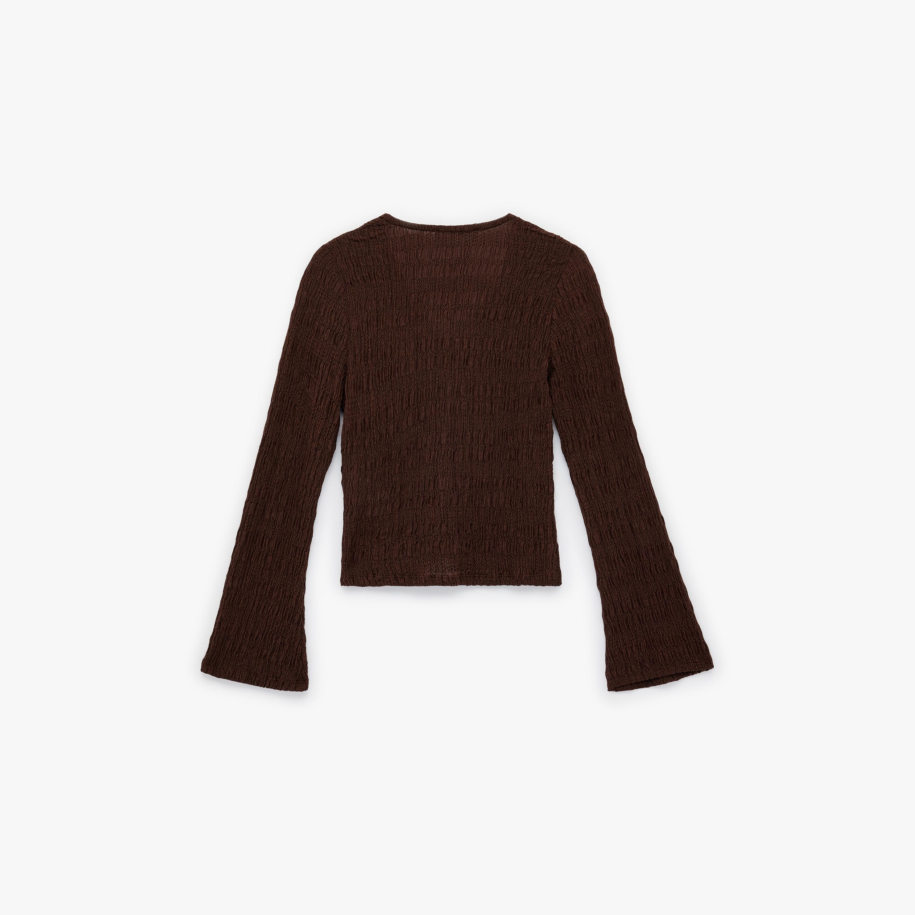 بلوزة نسائية من قماش مجعد بلون بني من كوتون-women-clothing-shirtsandblouses-blouses-image-5