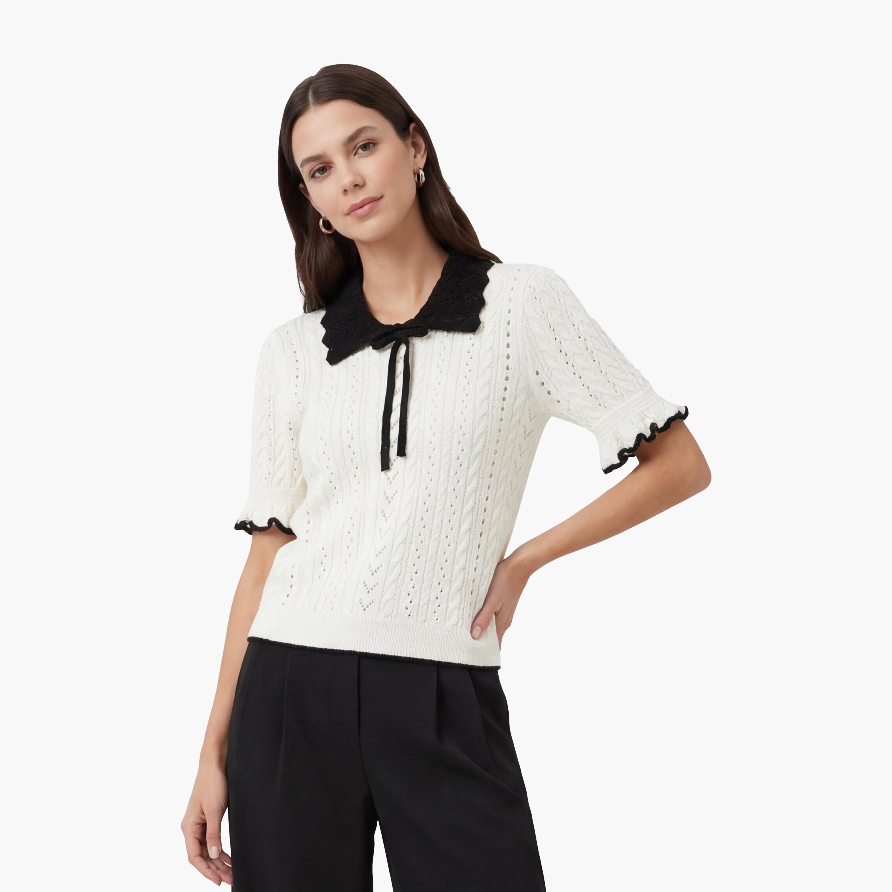 KOTON White Knitted Collared Women's Sweater-women-clothing-cardigansandjumpers-jumpers-image-1