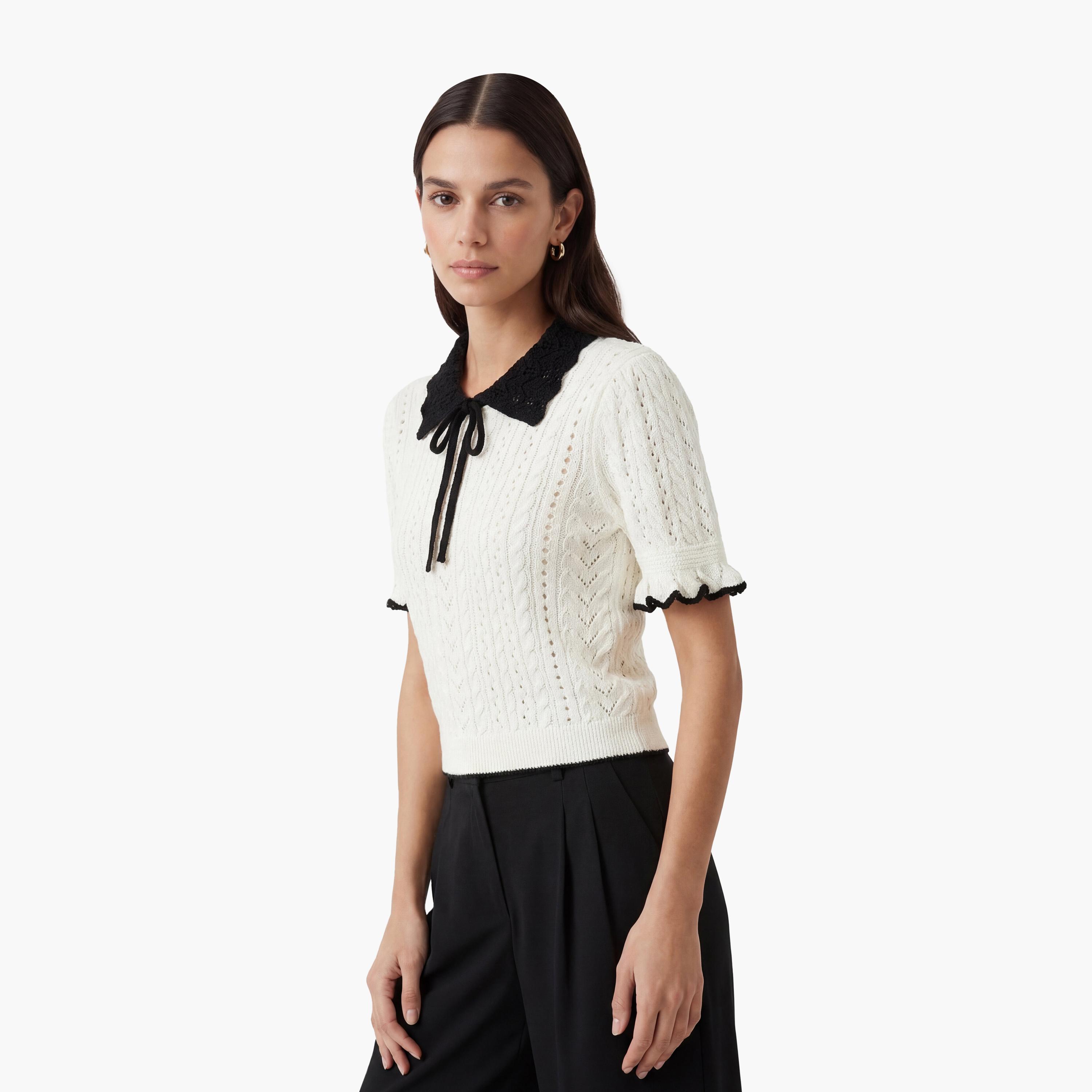 KOTON White Knitted Collared Women's Sweater-women-clothing-cardigansandjumpers-jumpers-image-3