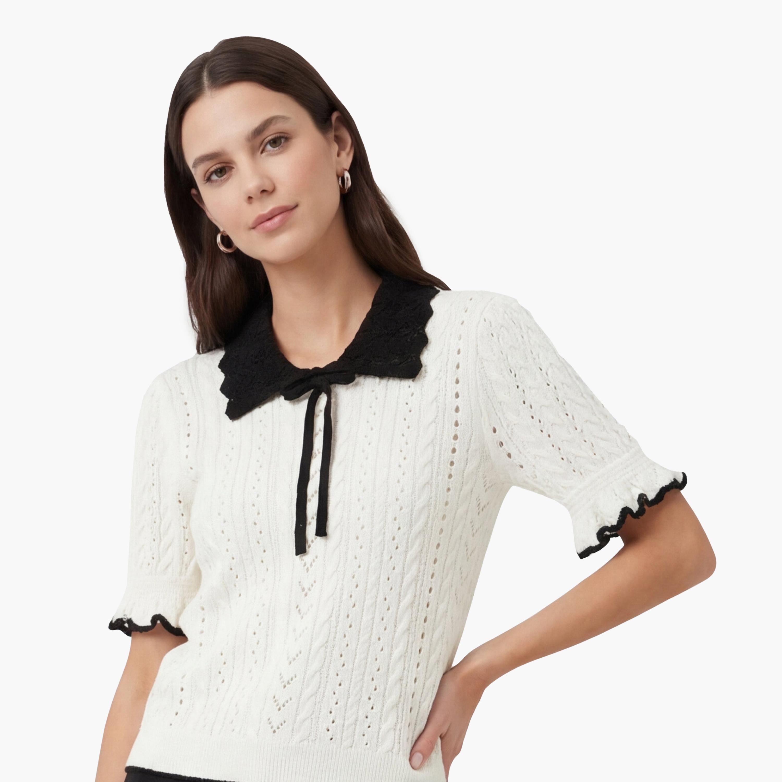 KOTON White Knitted Collared Women's Sweater-women-clothing-cardigansandjumpers-jumpers-image-5