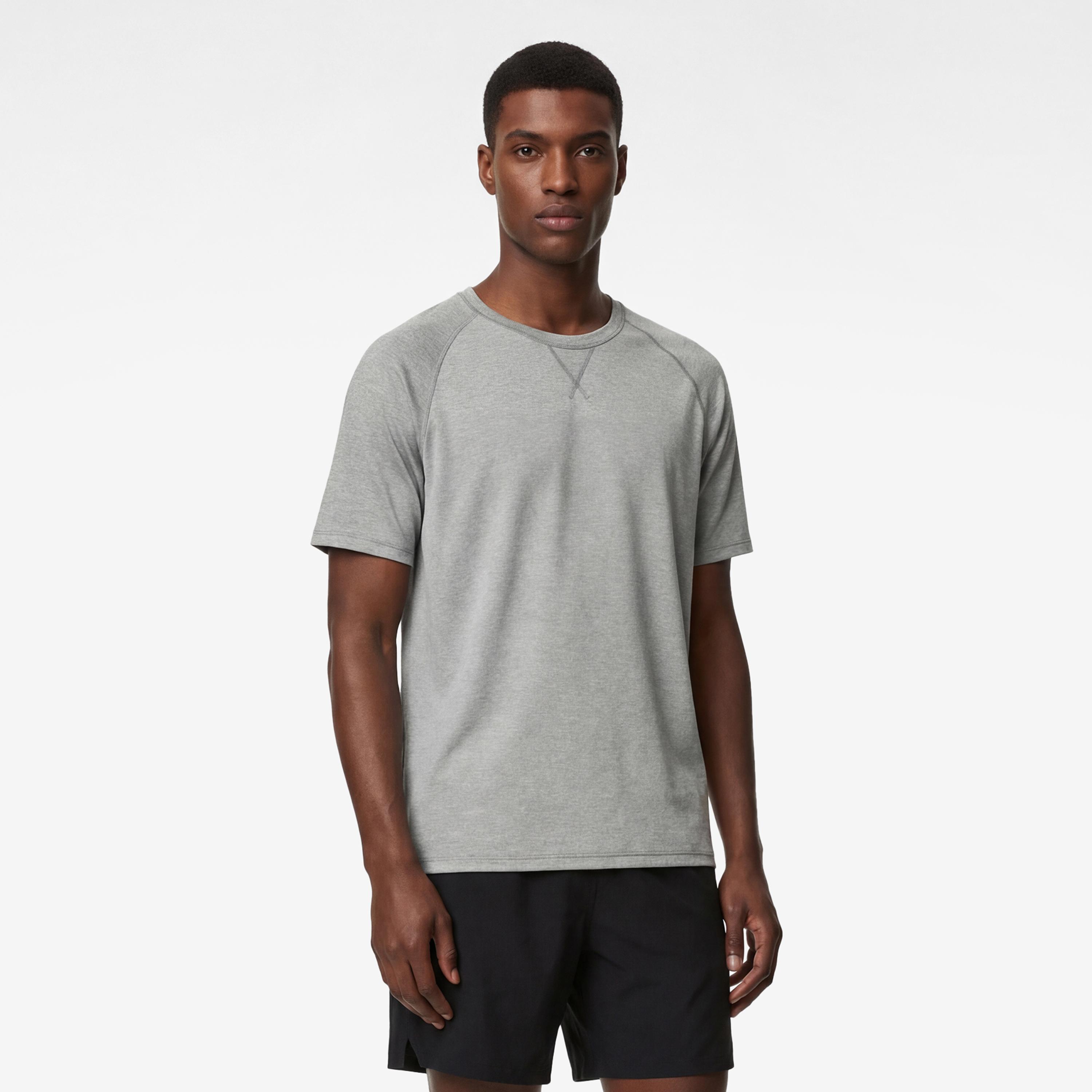 تيشيرت رجالي أكمام قصيرة بياقة مستديرة بلون "هيذر" متداخل من كوتون-men-clothing-tshirtsandpolos-tshirts-image-1