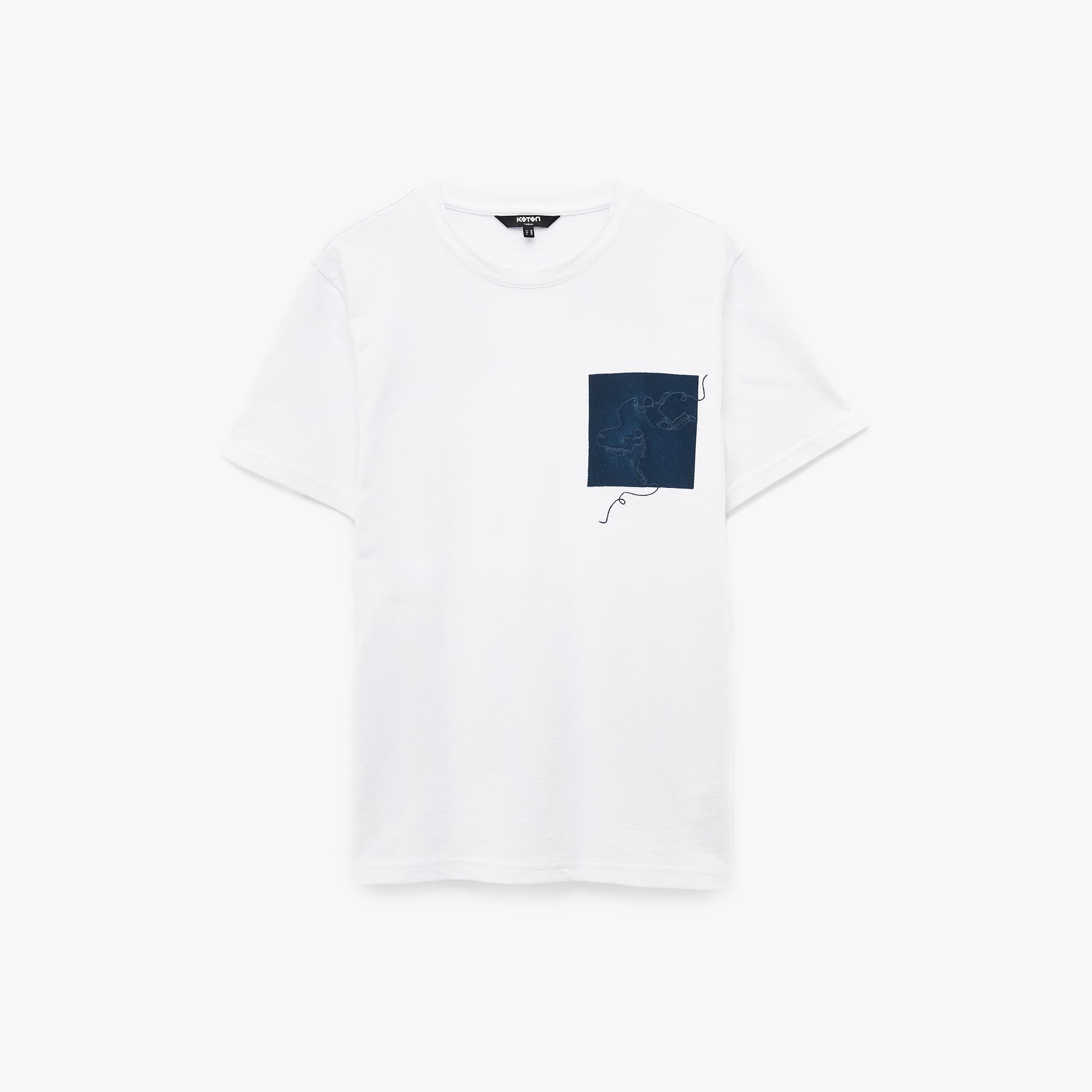 KOTON Embroidered Crew Neck Short Sleeves Men's T-Shirt-men-clothing-tshirtsandpolos-tshirts-image-3