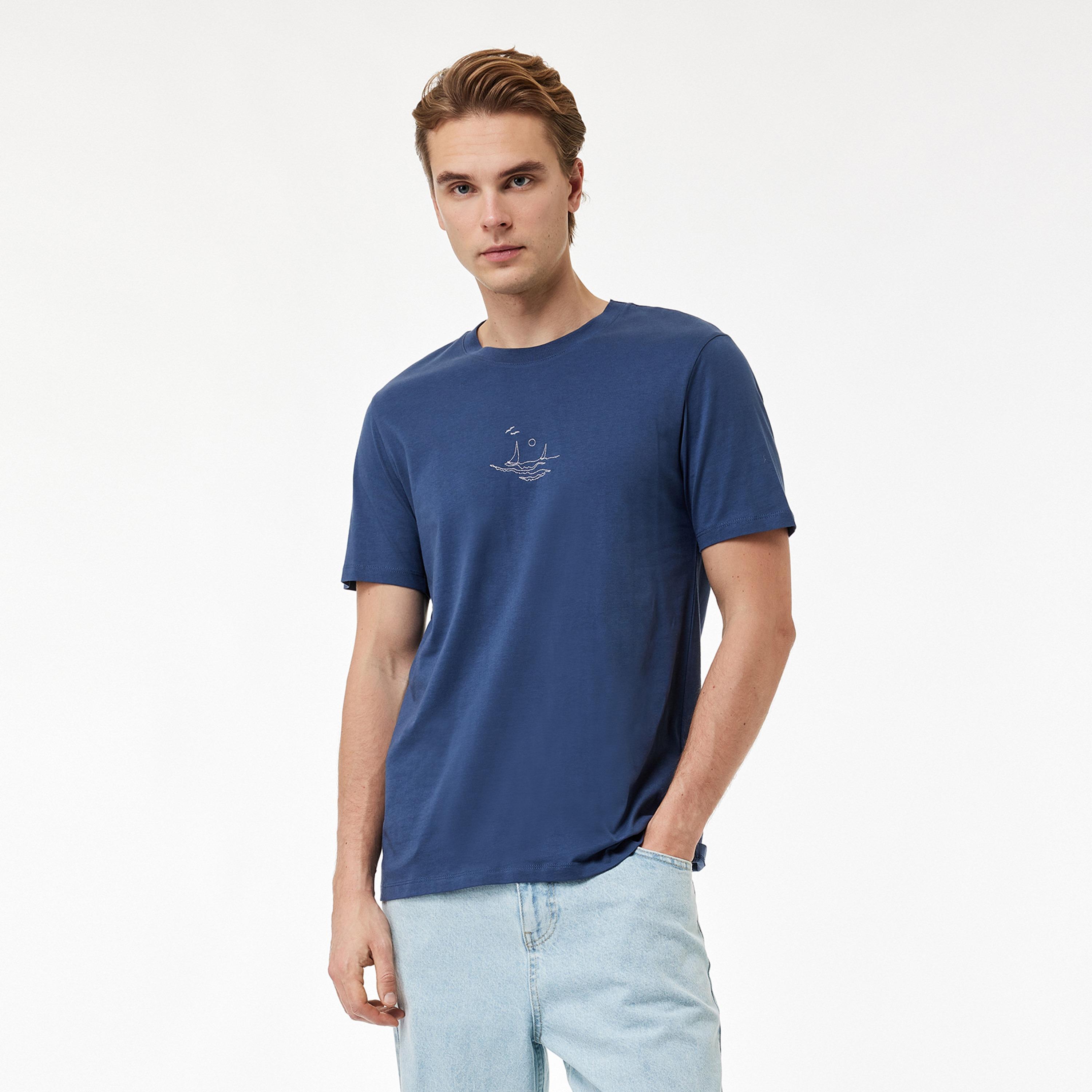 KOTON Embroidered Crew Neck Short Sleeves Men's T-Shirt-men-clothing-tshirtsandpolos-tshirts-image-1