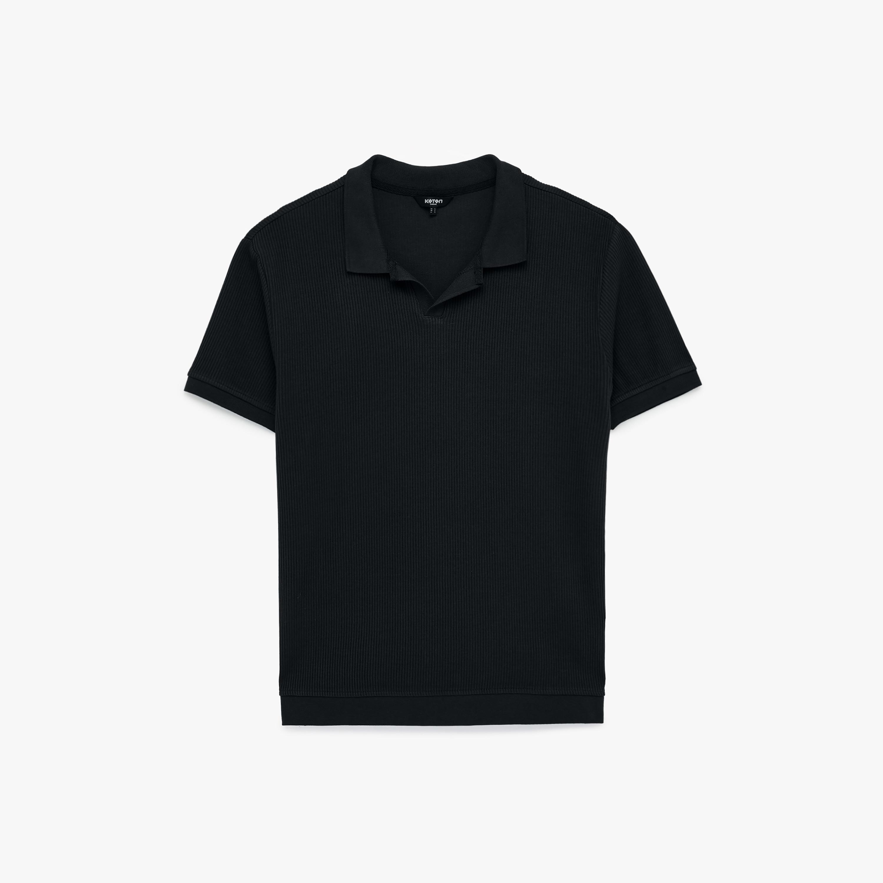 KOTON Textured Johnny Collar Short Sleeves Men's Polo T-Shirt-men-clothing-tshirtsandpolos-polos-image-3