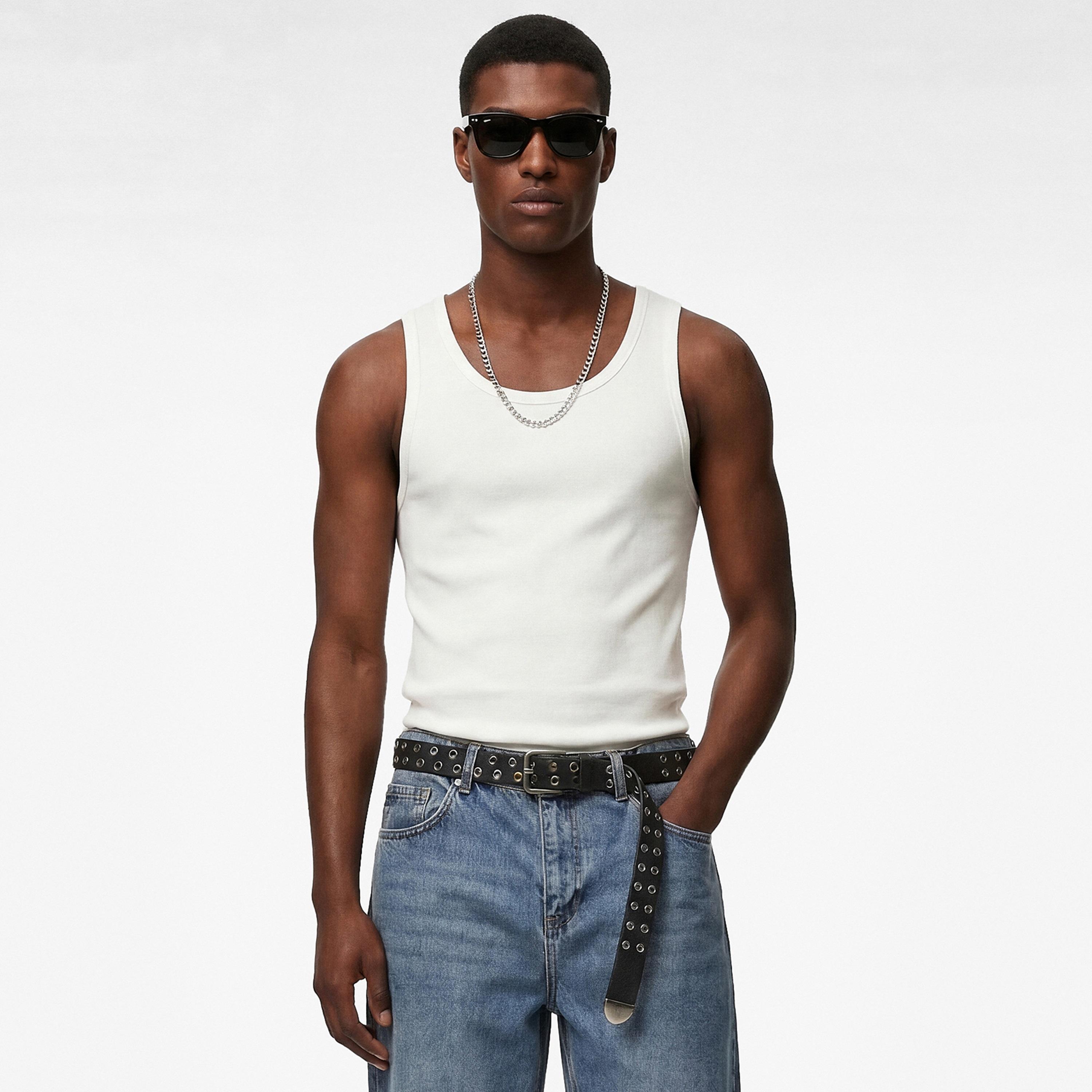 تيشيرت تانك (بدون أكمام) رجالي سادة بقصة رقبة سكوب من كوتون-men-clothing-innerwear-vests-image-1