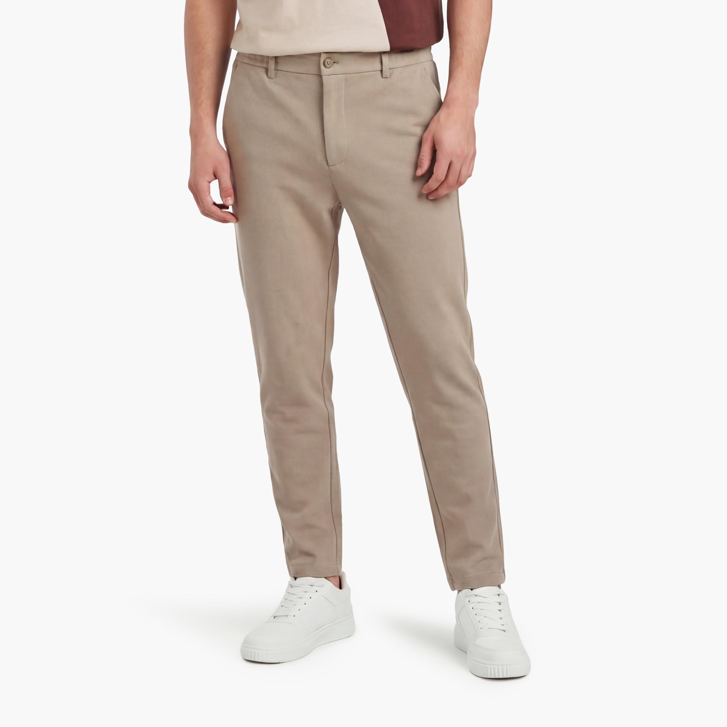 بنطلون رجالي خصر متوسط قصة "سليم فت" ضيقة بزر وسحاب من كوتون-men-clothing-bottoms-trousersandchinos-trousers-image-1