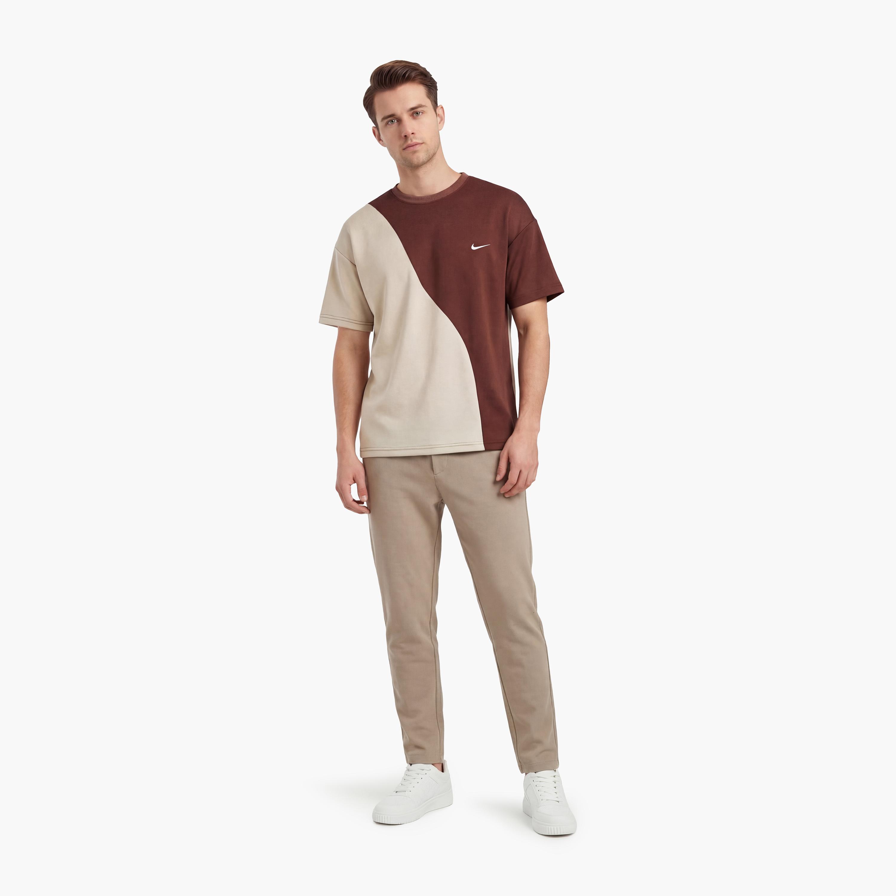 بنطلون رجالي خصر متوسط قصة "سليم فت" ضيقة بزر وسحاب من كوتون-men-clothing-bottoms-trousersandchinos-trousers-image-2