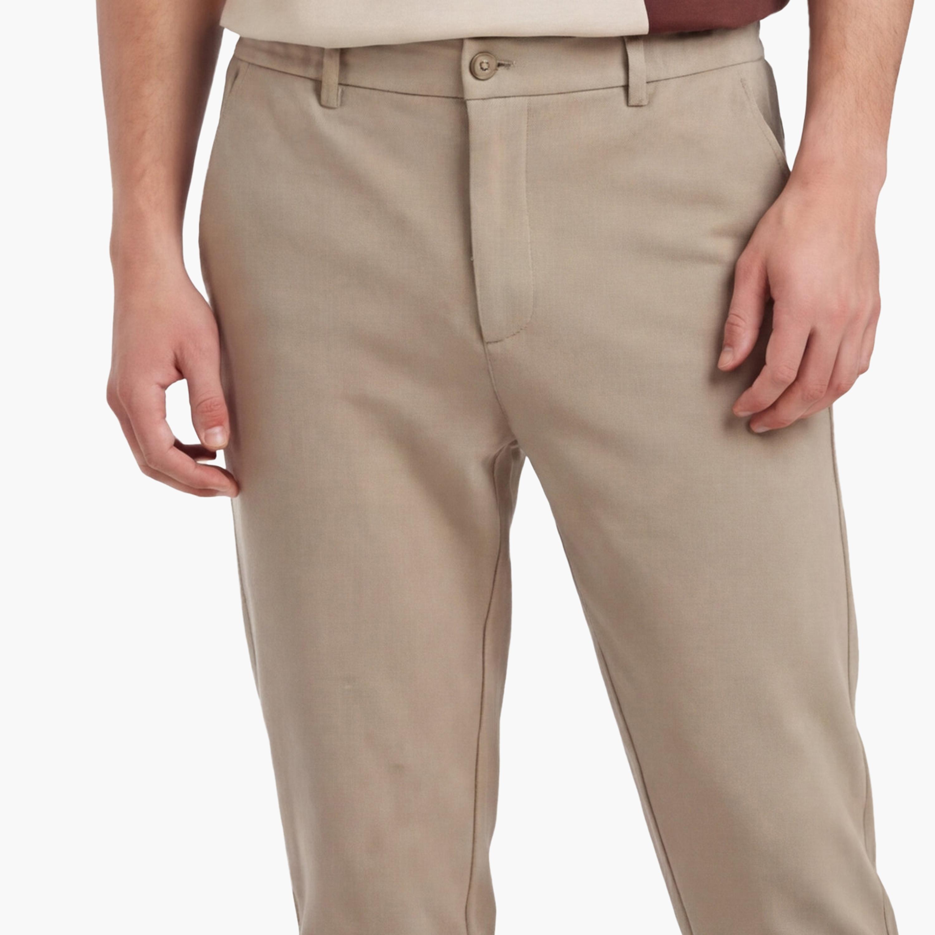 بنطلون رجالي خصر متوسط قصة "سليم فت" ضيقة بزر وسحاب من كوتون-men-clothing-bottoms-trousersandchinos-trousers-image-3