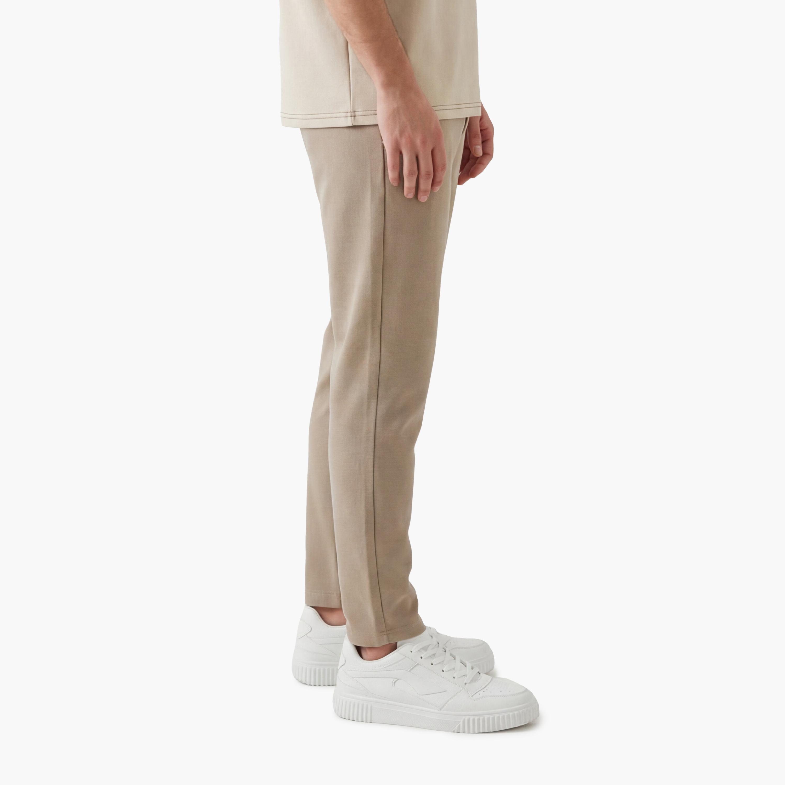 بنطلون رجالي خصر متوسط قصة "سليم فت" ضيقة بزر وسحاب من كوتون-men-clothing-bottoms-trousersandchinos-trousers-image-5