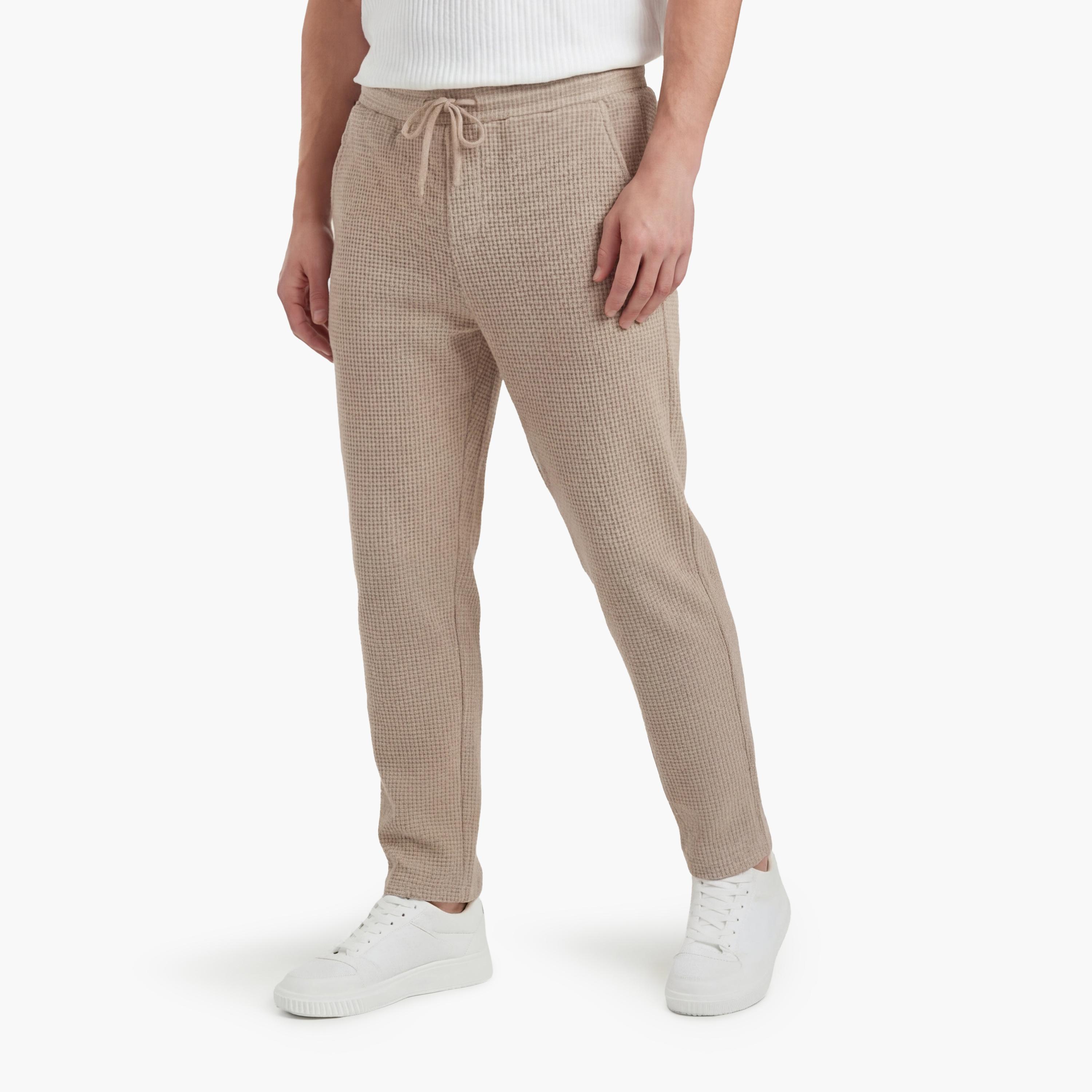 بنطلون رجالي خصر متوسط قصة "ريجولار فت" بخصر برباط من كوتون-men-clothing-bottoms-trousersandchinos-trousers-image-1