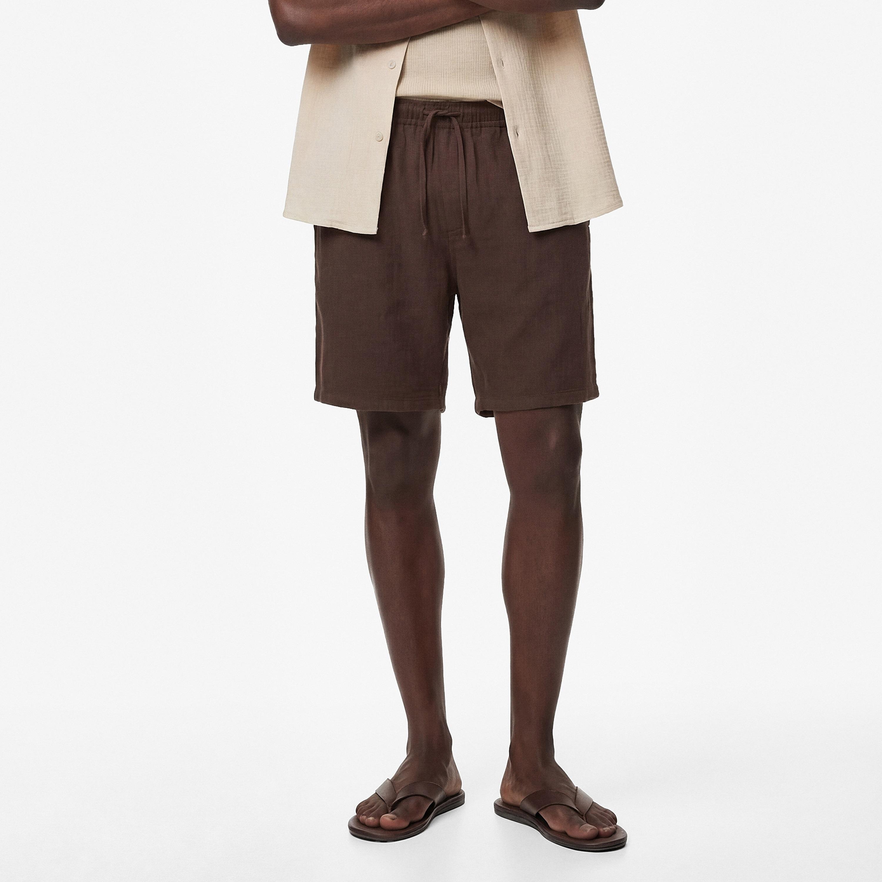 شورت رجالي بخصر متوسط الارتفاع ورباط وقصة عادية من كوتون-men-clothing-bottoms-shorts-image-1