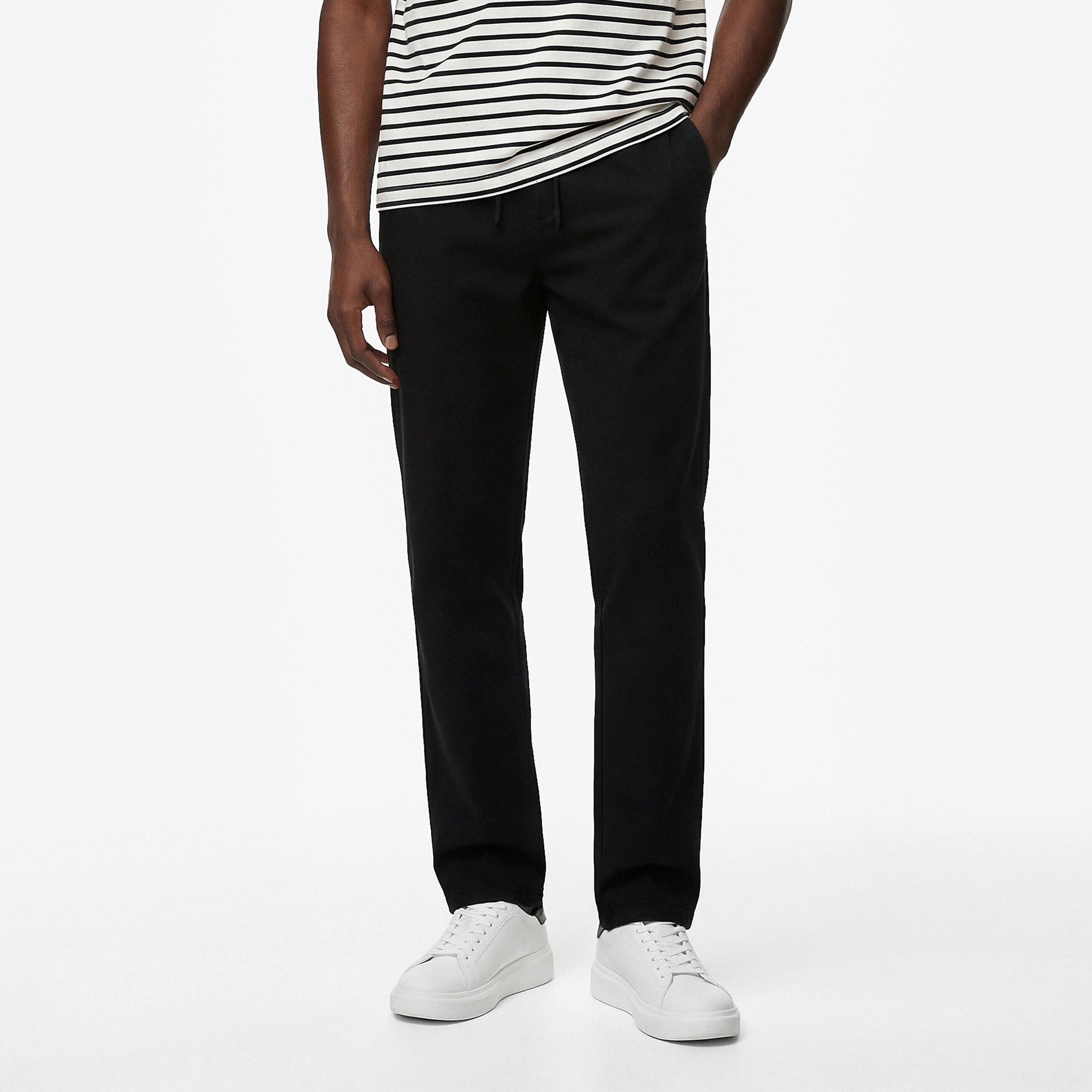 بنطلون رجالي خصر متوسط قصة مستقيمة "ستريت فت" بزر وسحاب من كوتون-men-clothing-bottoms-trousersandchinos-trousers-image-1