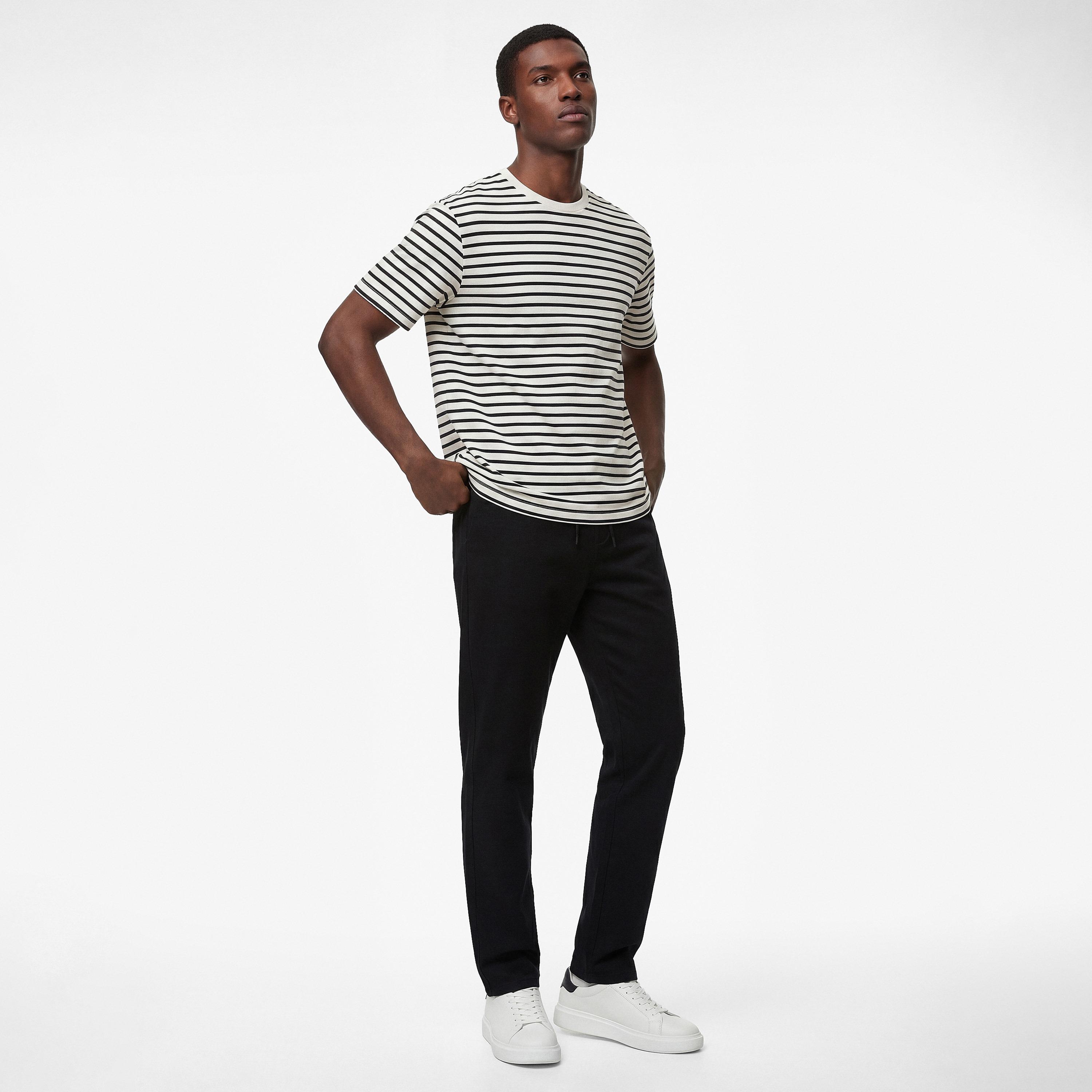 بنطلون رجالي خصر متوسط قصة مستقيمة "ستريت فت" بزر وسحاب من كوتون-men-clothing-bottoms-trousersandchinos-trousers-image-2