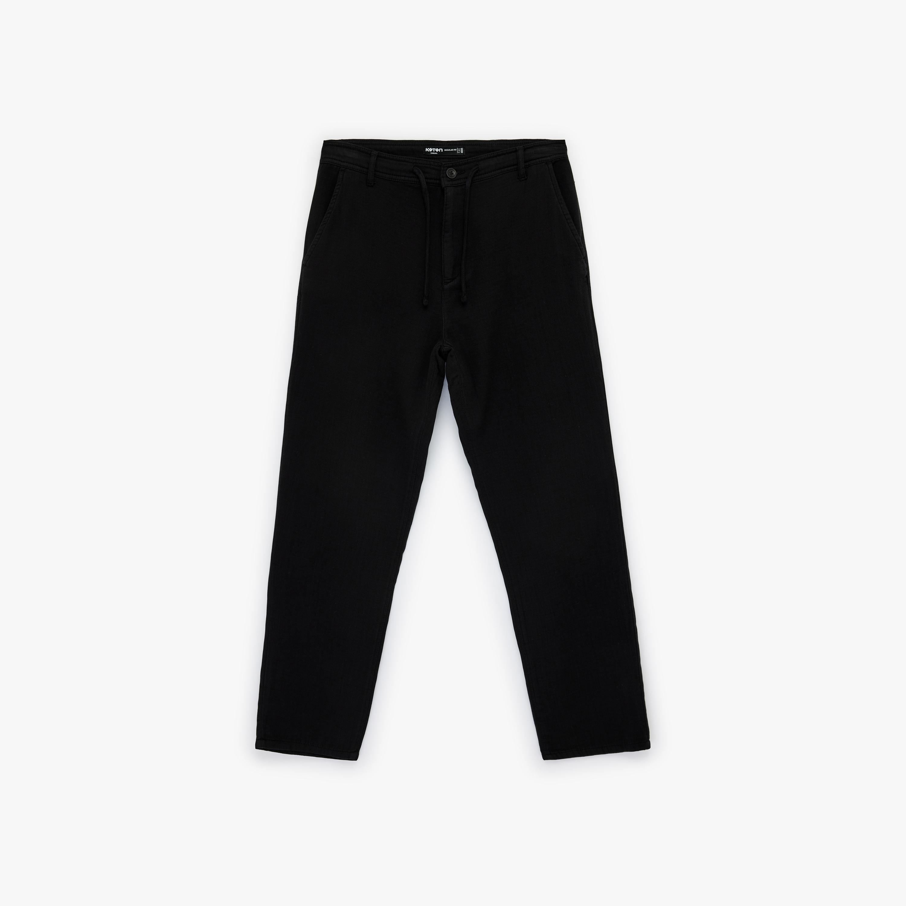 بنطلون رجالي خصر متوسط قصة مستقيمة "ستريت فت" بزر وسحاب من كوتون-men-clothing-bottoms-trousersandchinos-trousers-image-3