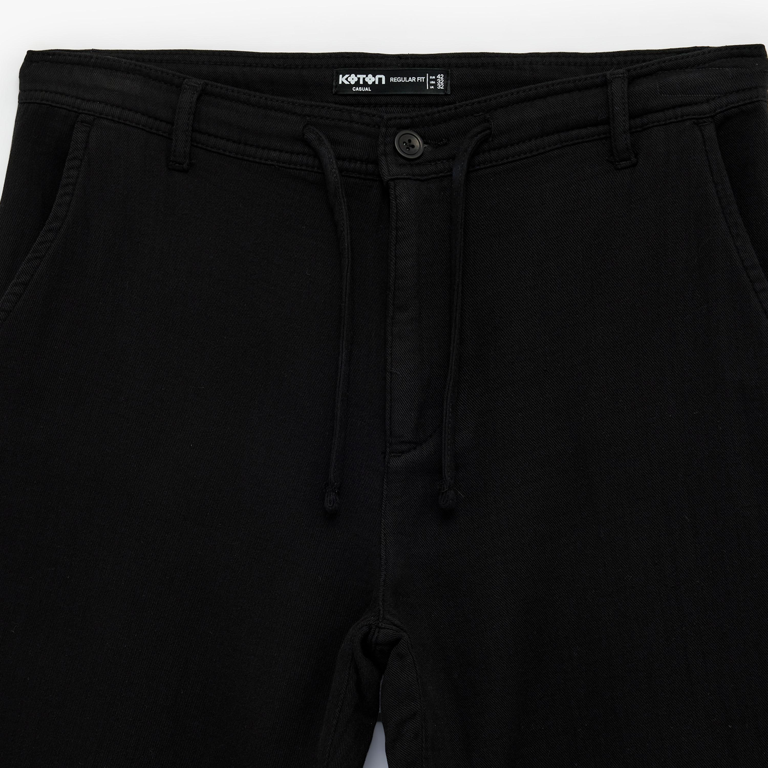 بنطلون رجالي خصر متوسط قصة مستقيمة "ستريت فت" بزر وسحاب من كوتون-men-clothing-bottoms-trousersandchinos-trousers-image-5