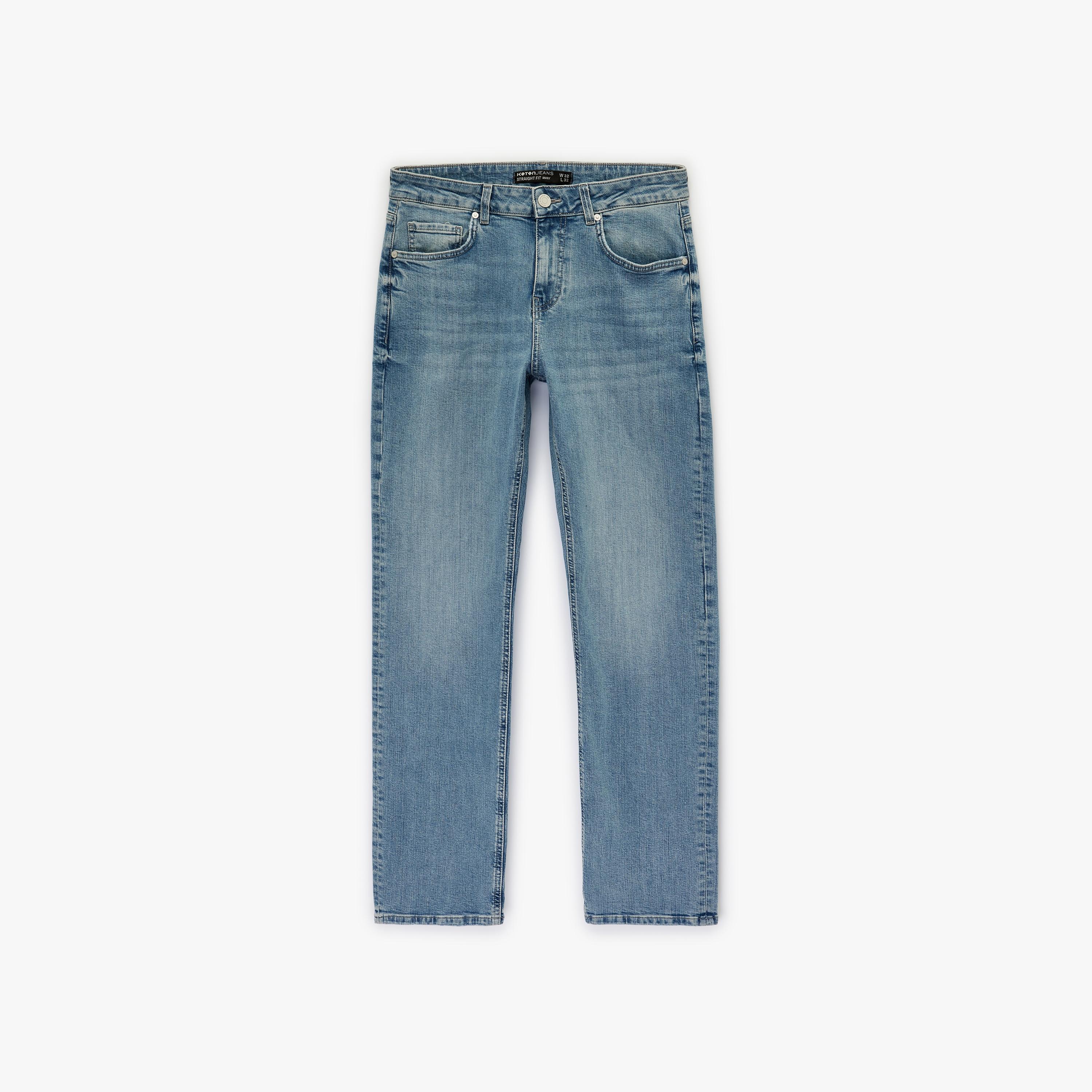 بنطلون جينز رجالي خصر متوسط قصة مستقيمة "ستريت فت" سادة من كوتون-men-clothing-bottoms-jeans-image-4