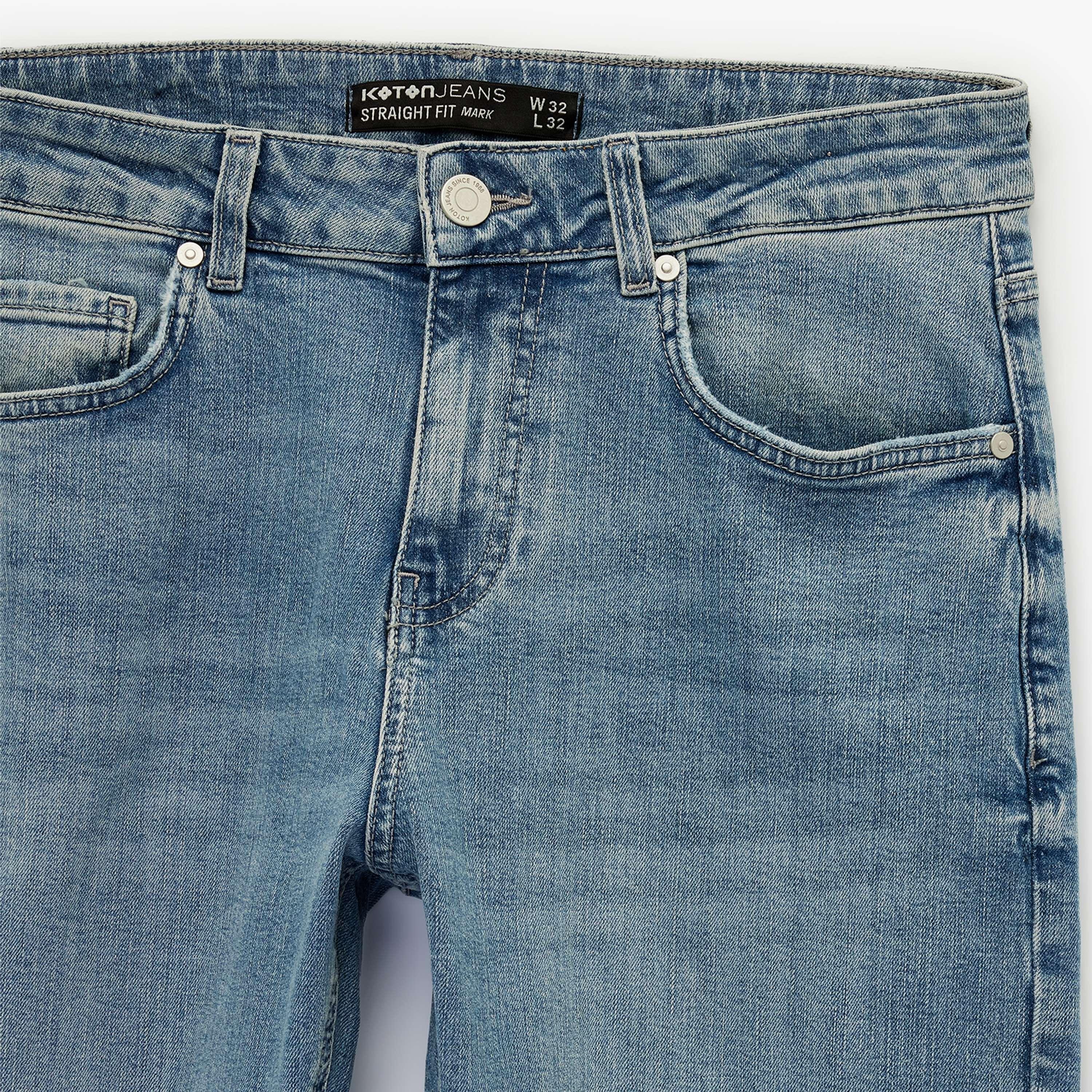 بنطلون جينز رجالي خصر متوسط قصة مستقيمة "ستريت فت" سادة من كوتون-men-clothing-bottoms-jeans-image-6