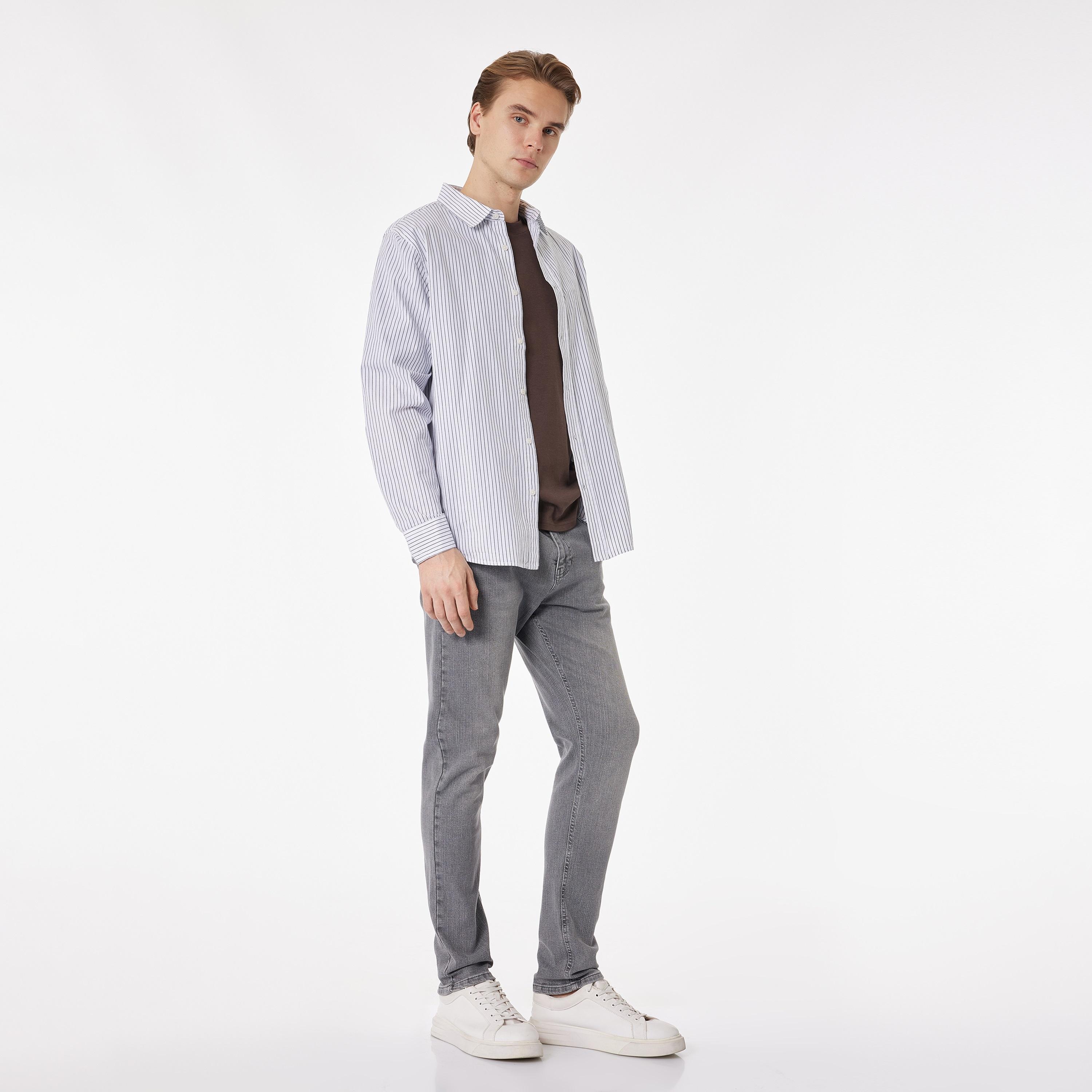 بنطلون جينز رجالي خصر متوسط قصة "سليم فت" ضيقة سادة من كوتون-men-clothing-bottoms-jeans-image-2