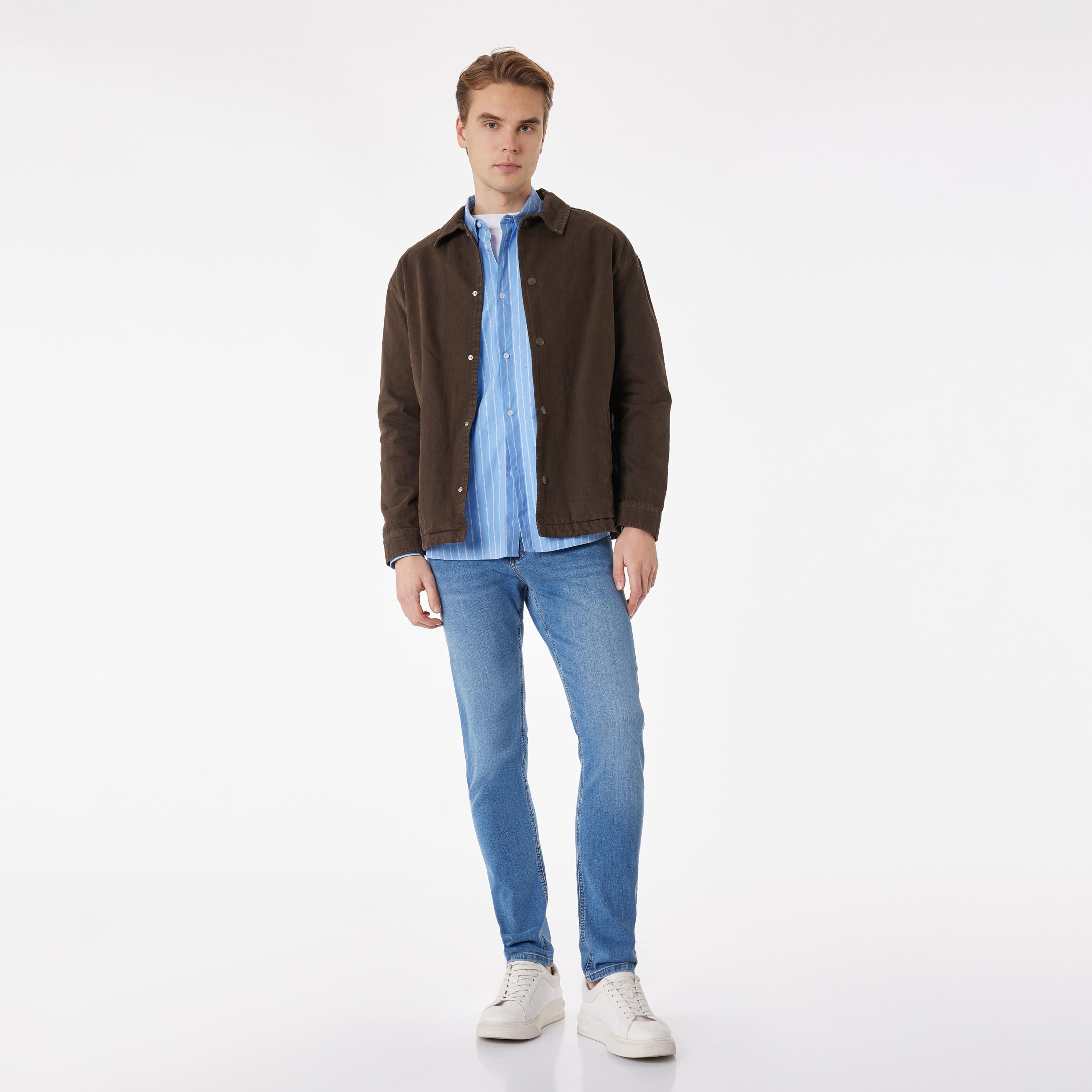 بنطلون جينز رجالي خصر متوسط قصة "سليم فت" ضيقة سادة من كوتون-men-clothing-bottoms-jeans-image-2