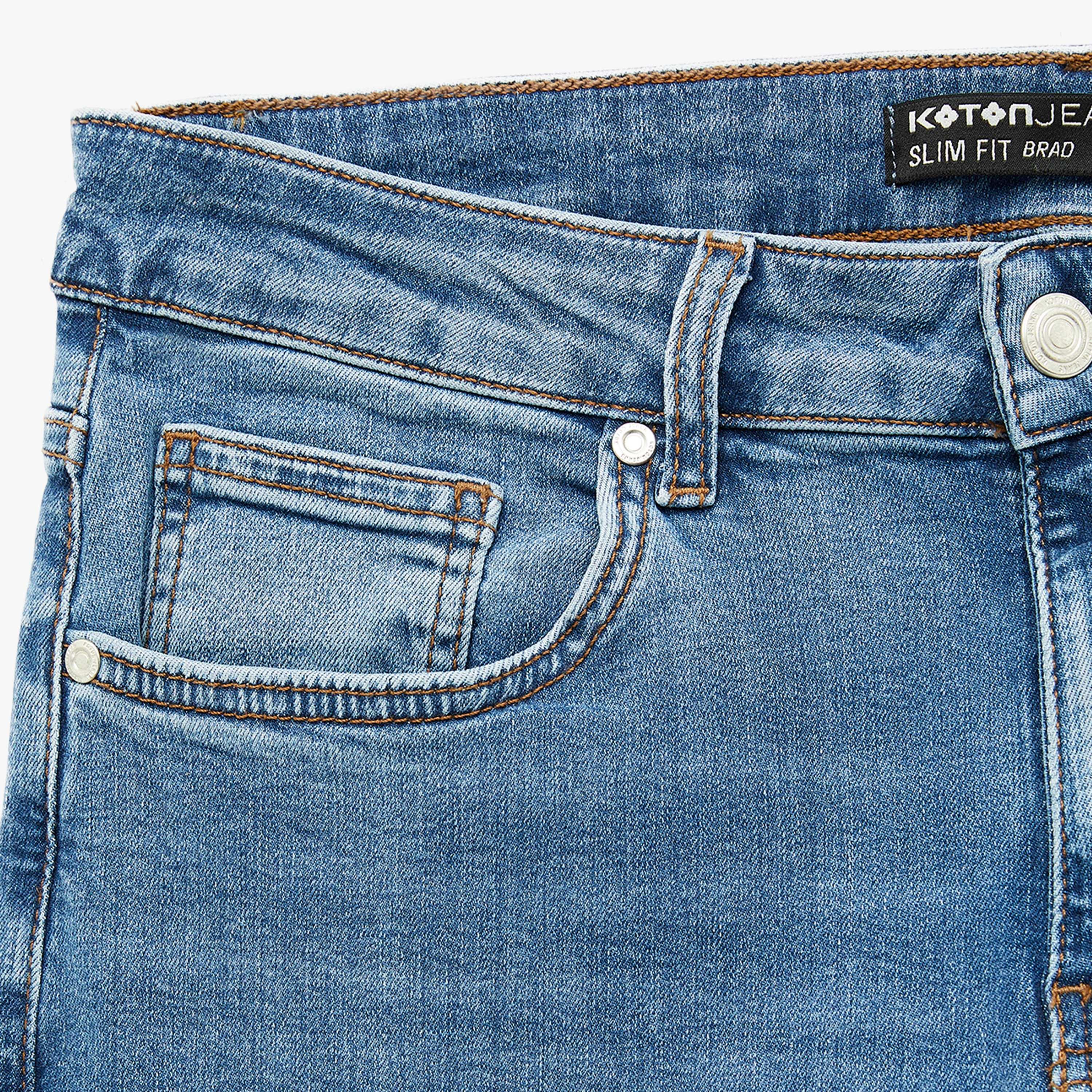 بنطلون جينز رجالي خصر متوسط قصة "سليم فت" ضيقة سادة من كوتون-men-clothing-bottoms-jeans-image-7
