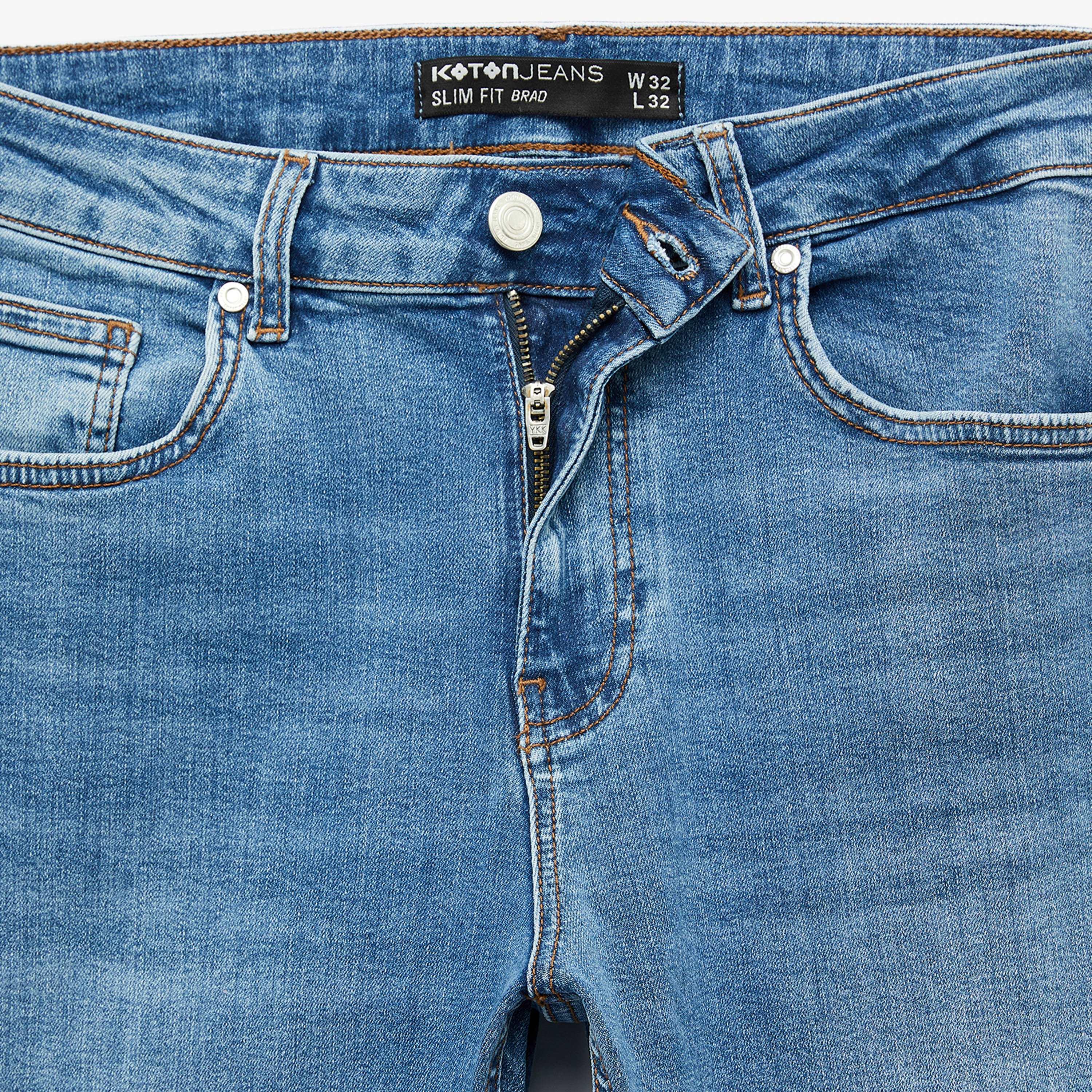 بنطلون جينز رجالي خصر متوسط قصة "سليم فت" ضيقة سادة من كوتون-men-clothing-bottoms-jeans-image-8