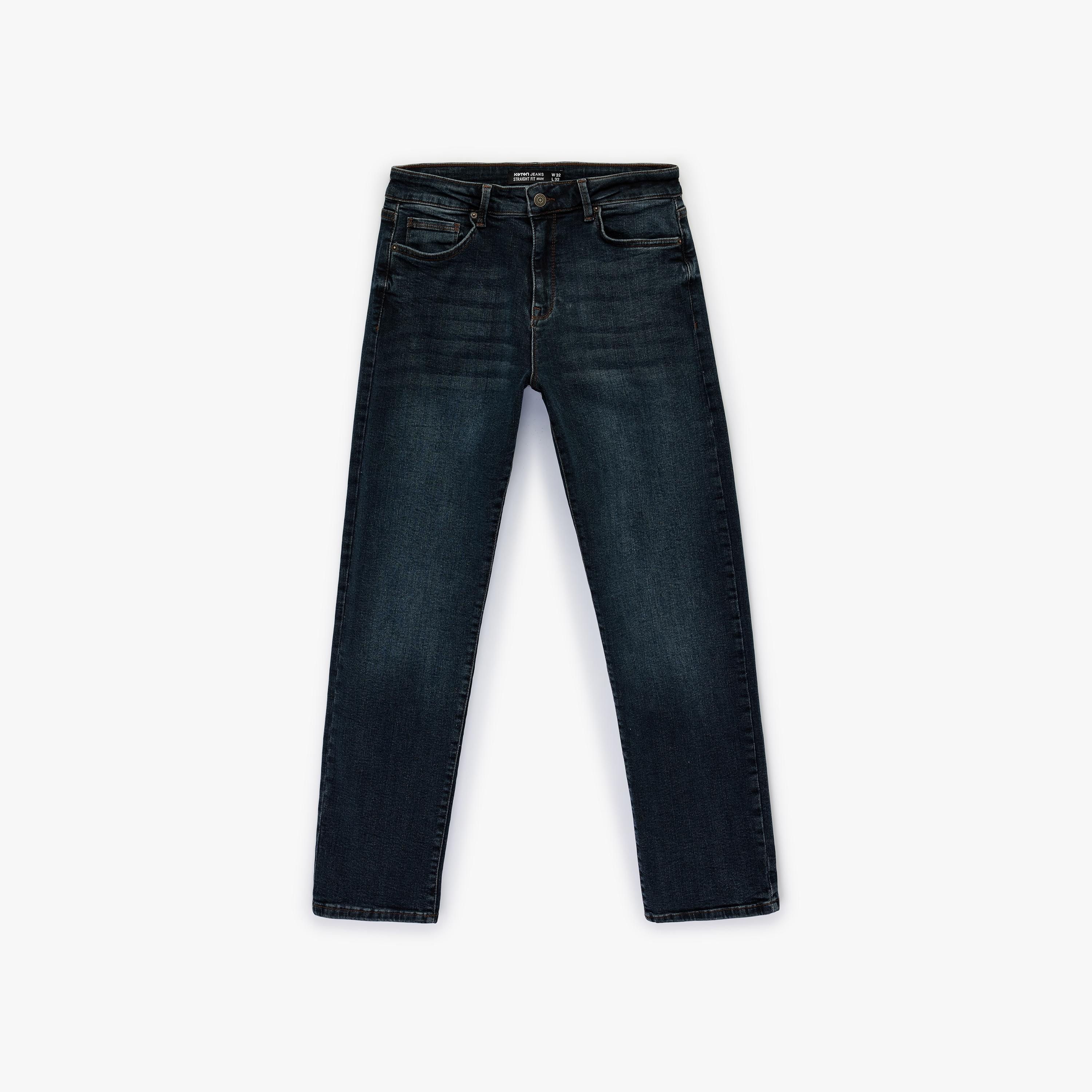 KOTON Straight Fit Plain Mid-Rise Men's Jeans-men-clothing-bottoms-jeans-image-3