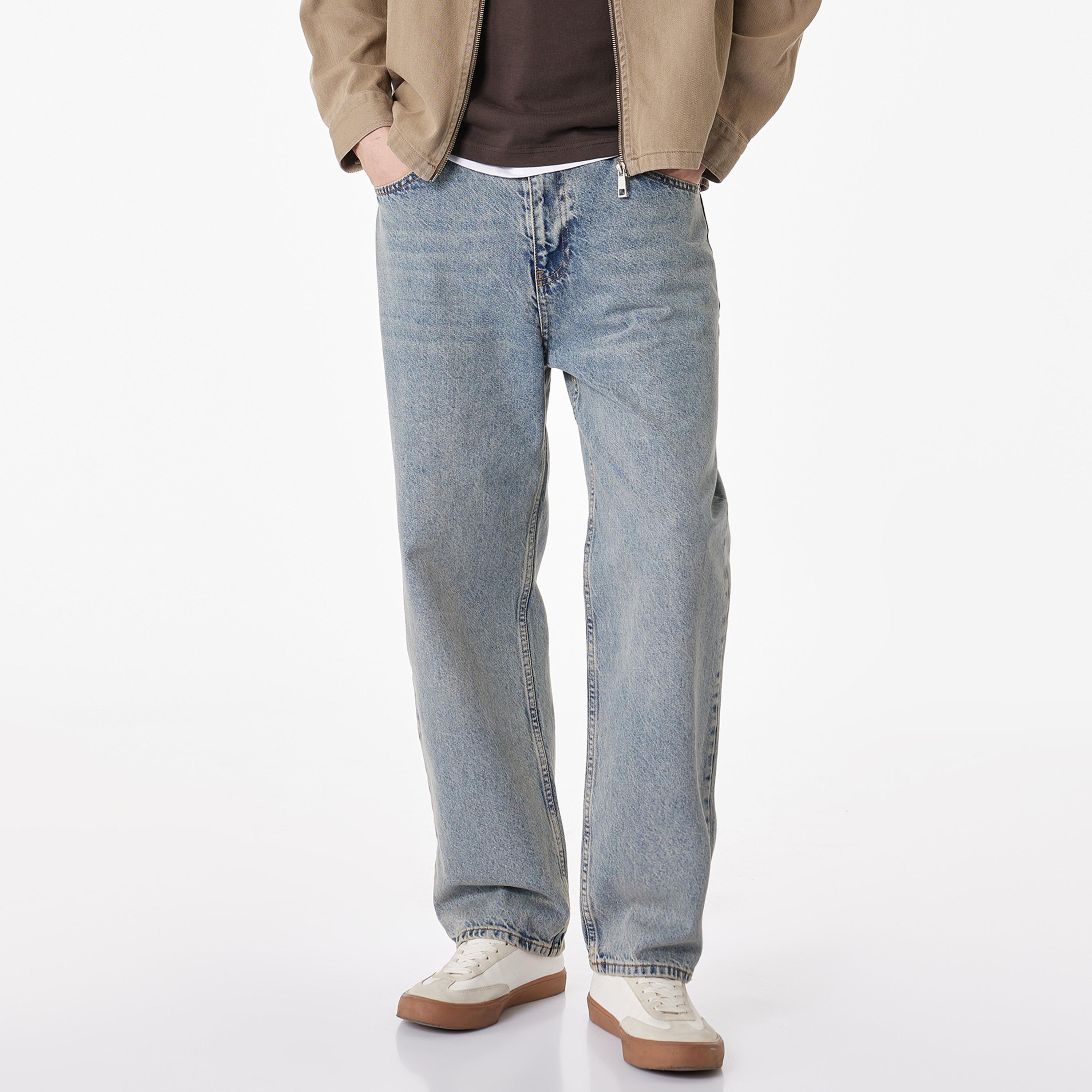 KOTON Oversize Fit Plain Mid-Rise Men's Jeans-men-clothing-bottoms-jeans-image-1