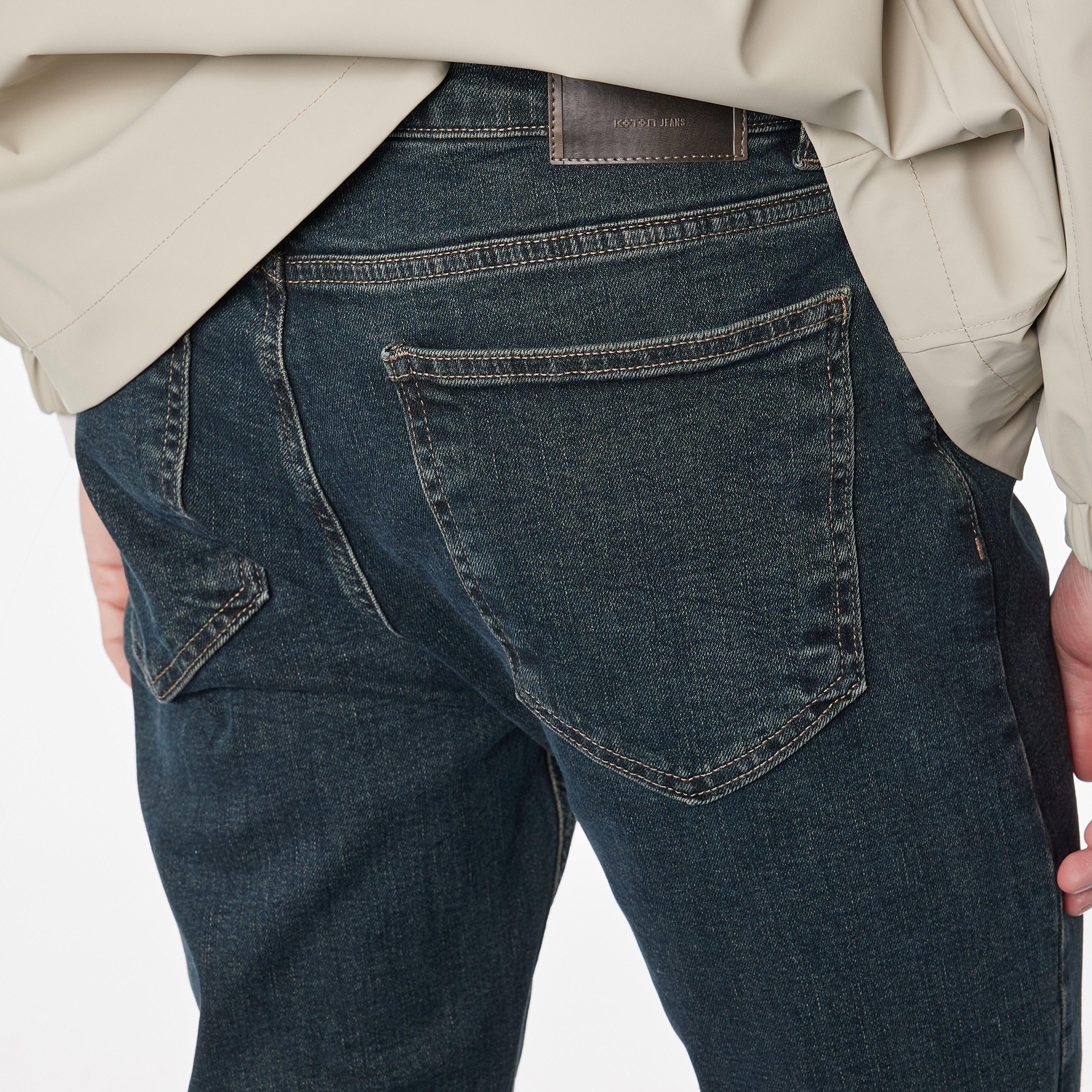 بنطلون جينز رجالي خصر متوسط قصة مستقيمة "ستريت فت" سادة من كوتون-men-clothing-bottoms-jeans-image-3