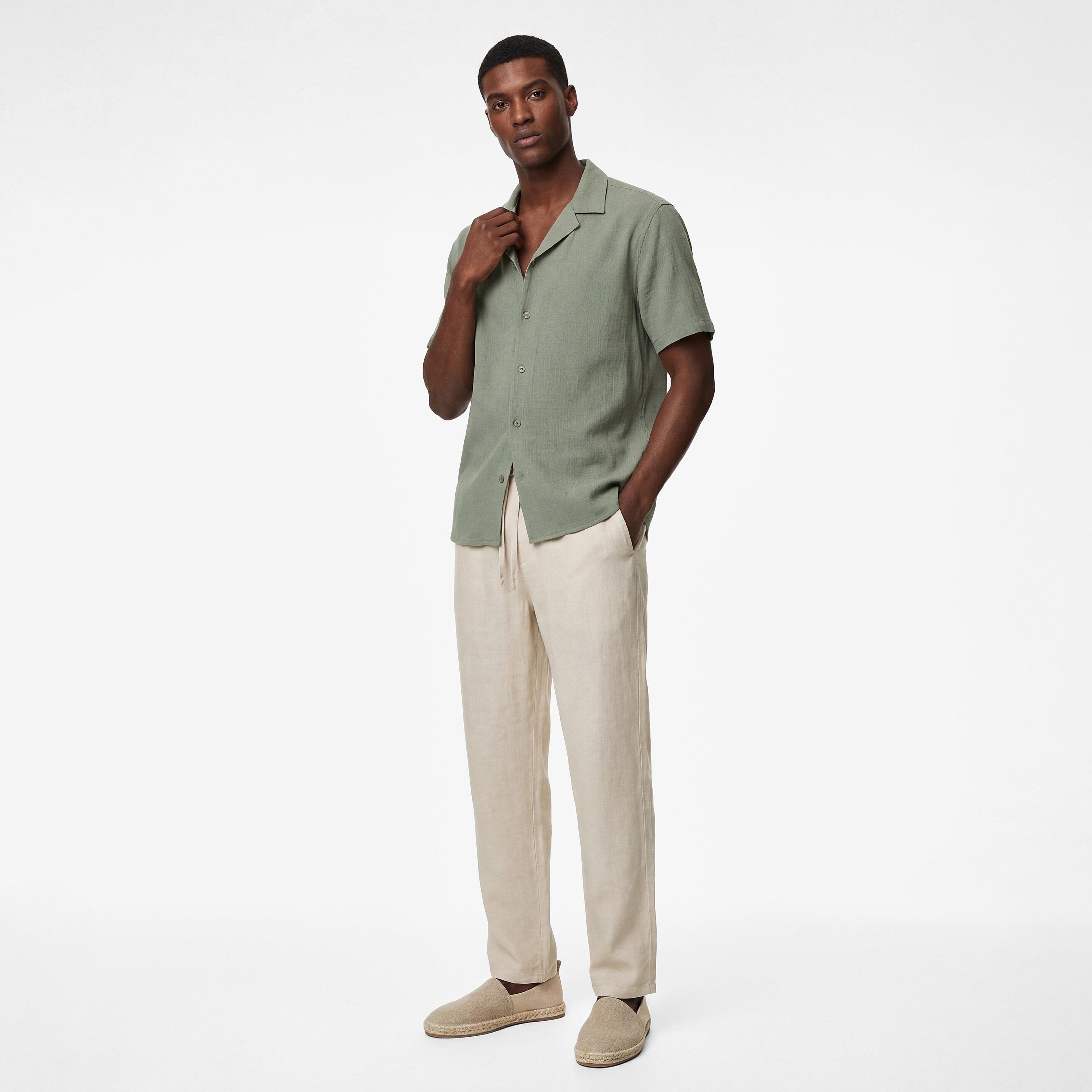 KOTON Regular Fit Crinkled Resort Collar Short Sleeves Men's Shirt-men-clothing-shirts-image-2