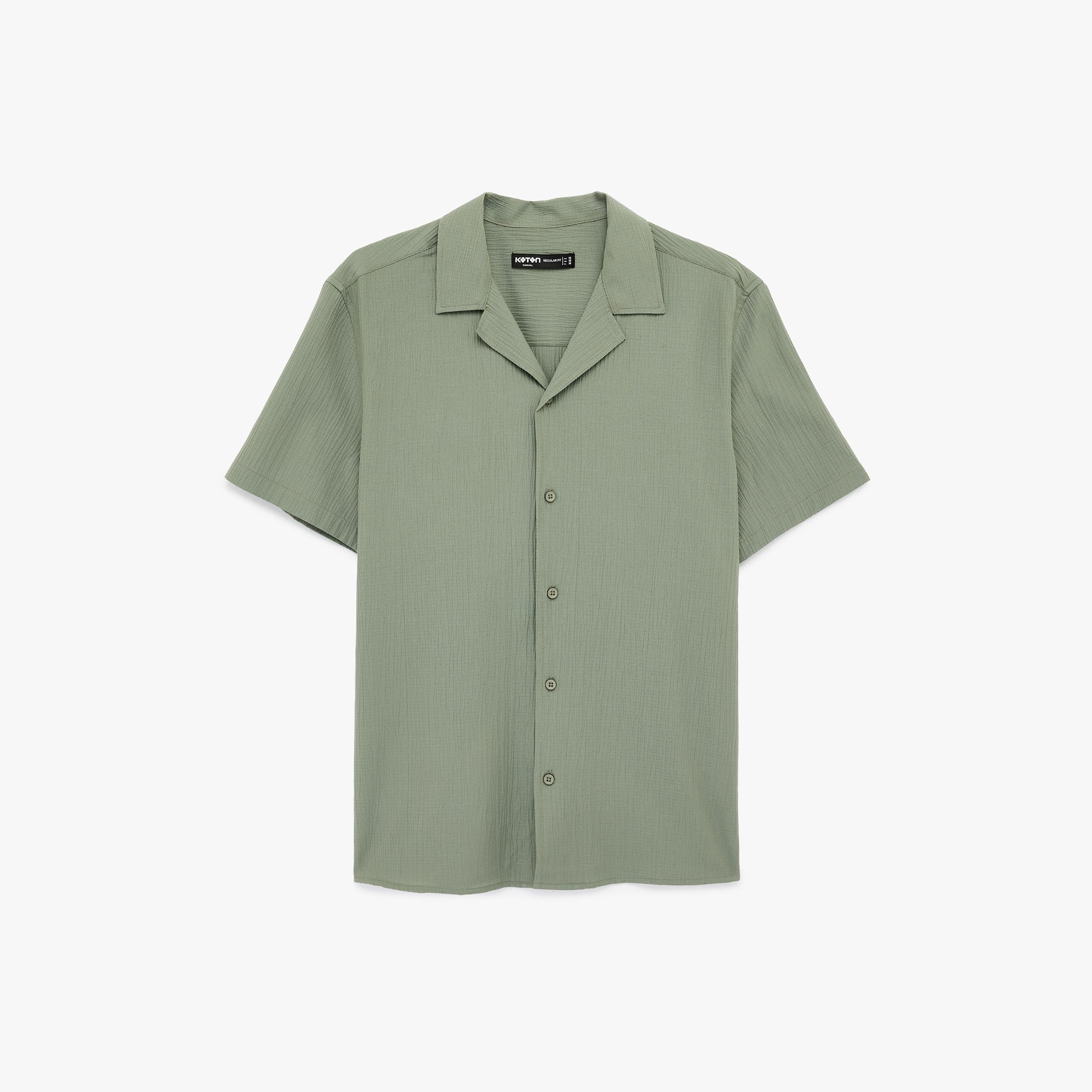 KOTON Regular Fit Crinkled Resort Collar Short Sleeves Men's Shirt-men-clothing-shirts-image-3