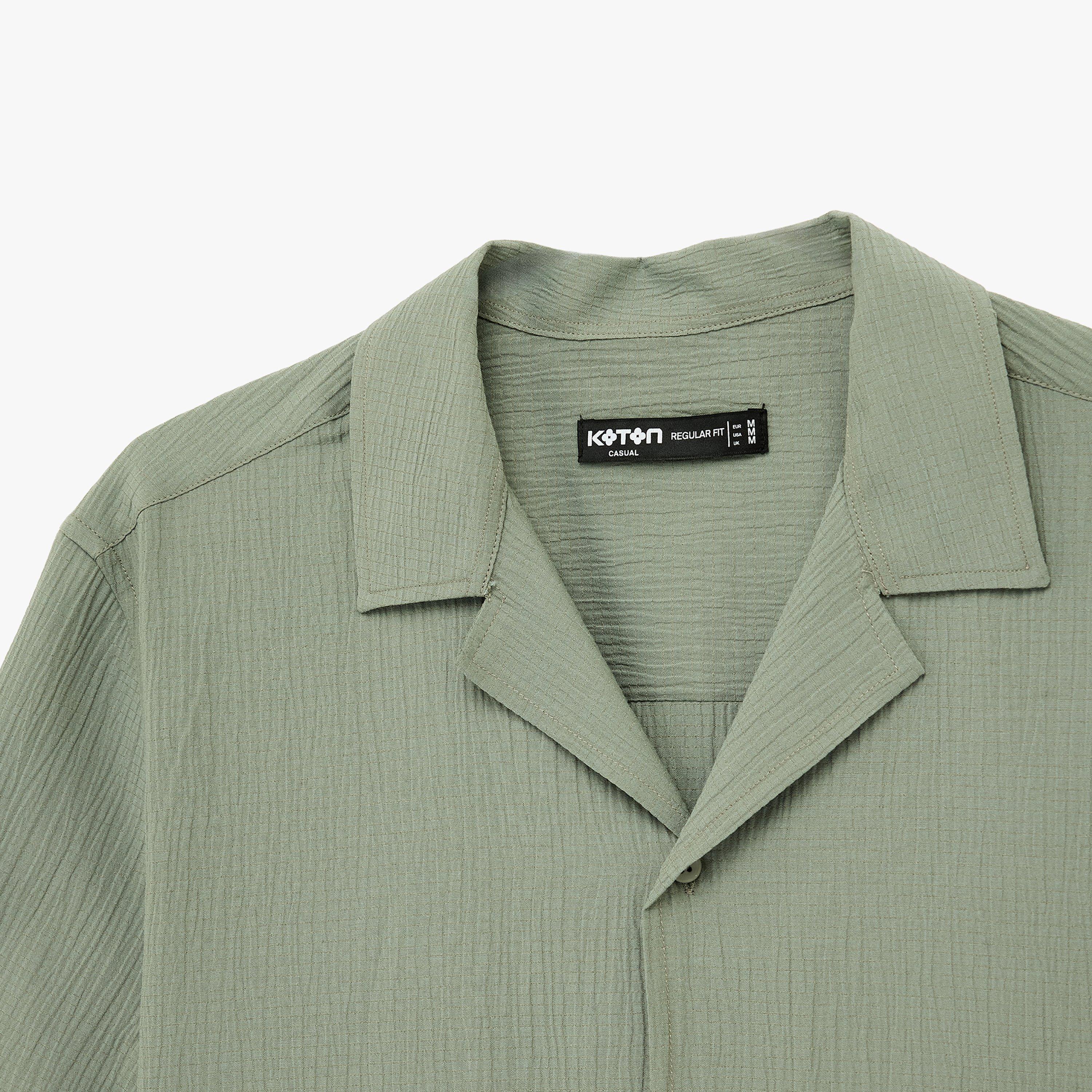 KOTON Regular Fit Crinkled Resort Collar Short Sleeves Men's Shirt-men-clothing-shirts-image-5