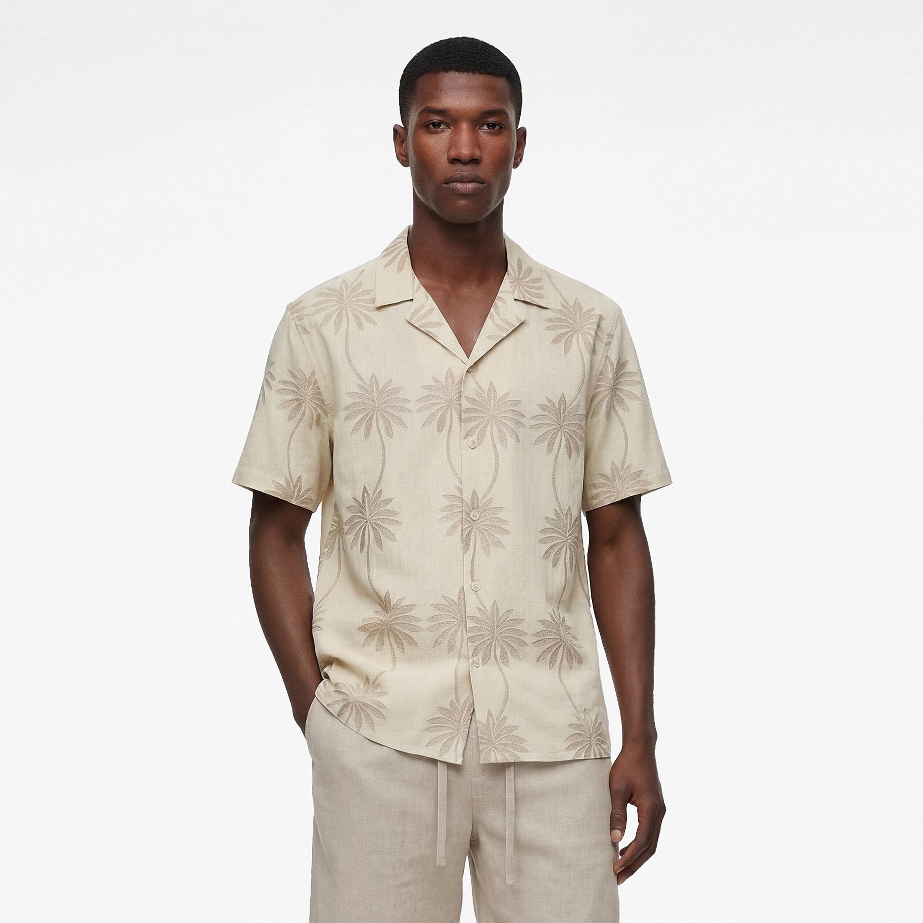 KOTON Regular Fit Tropical Print Resort Collar Short Sleeves Men's Shirt-men-clothing-shirts-image-1