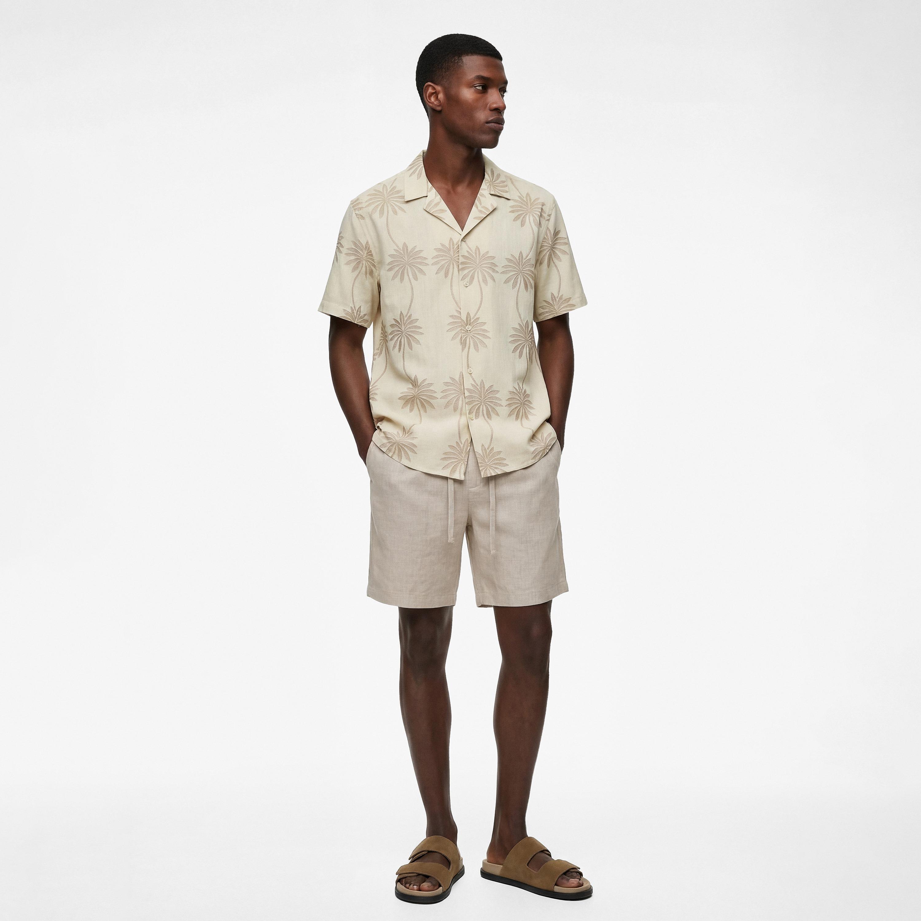 KOTON Regular Fit Tropical Print Resort Collar Short Sleeves Men's Shirt-men-clothing-shirts-image-2