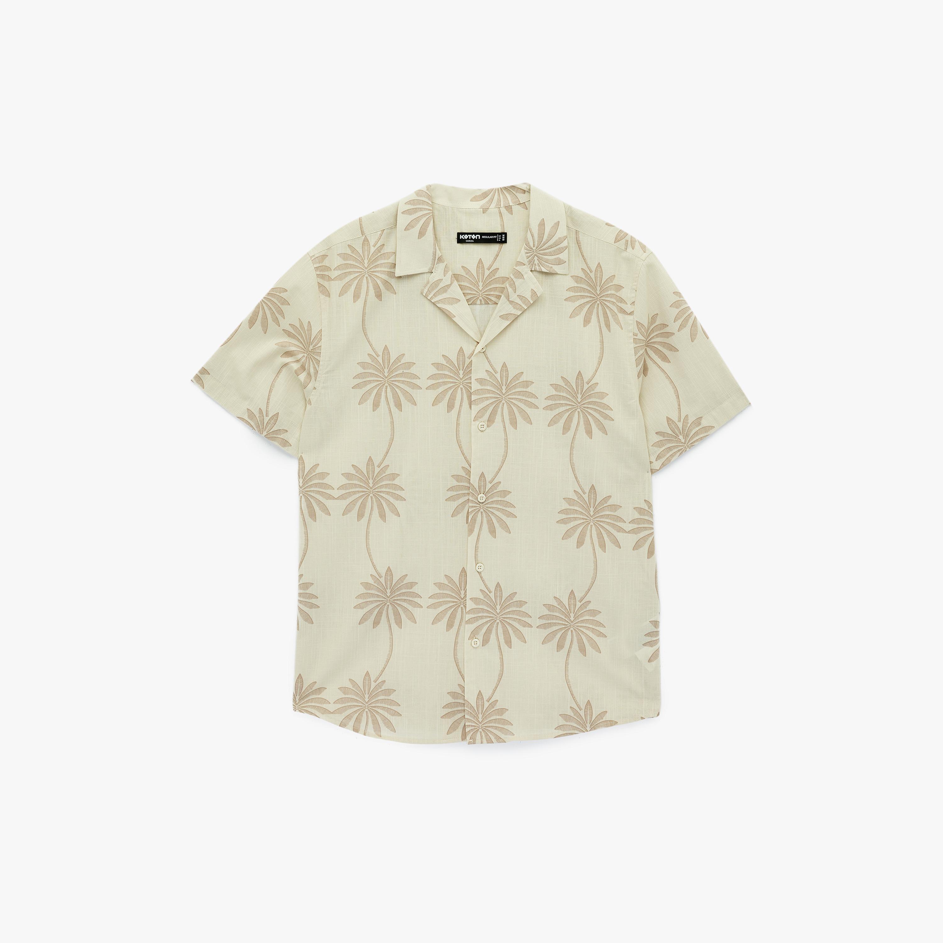 KOTON Regular Fit Tropical Print Resort Collar Short Sleeves Men's Shirt-men-clothing-shirts-image-3