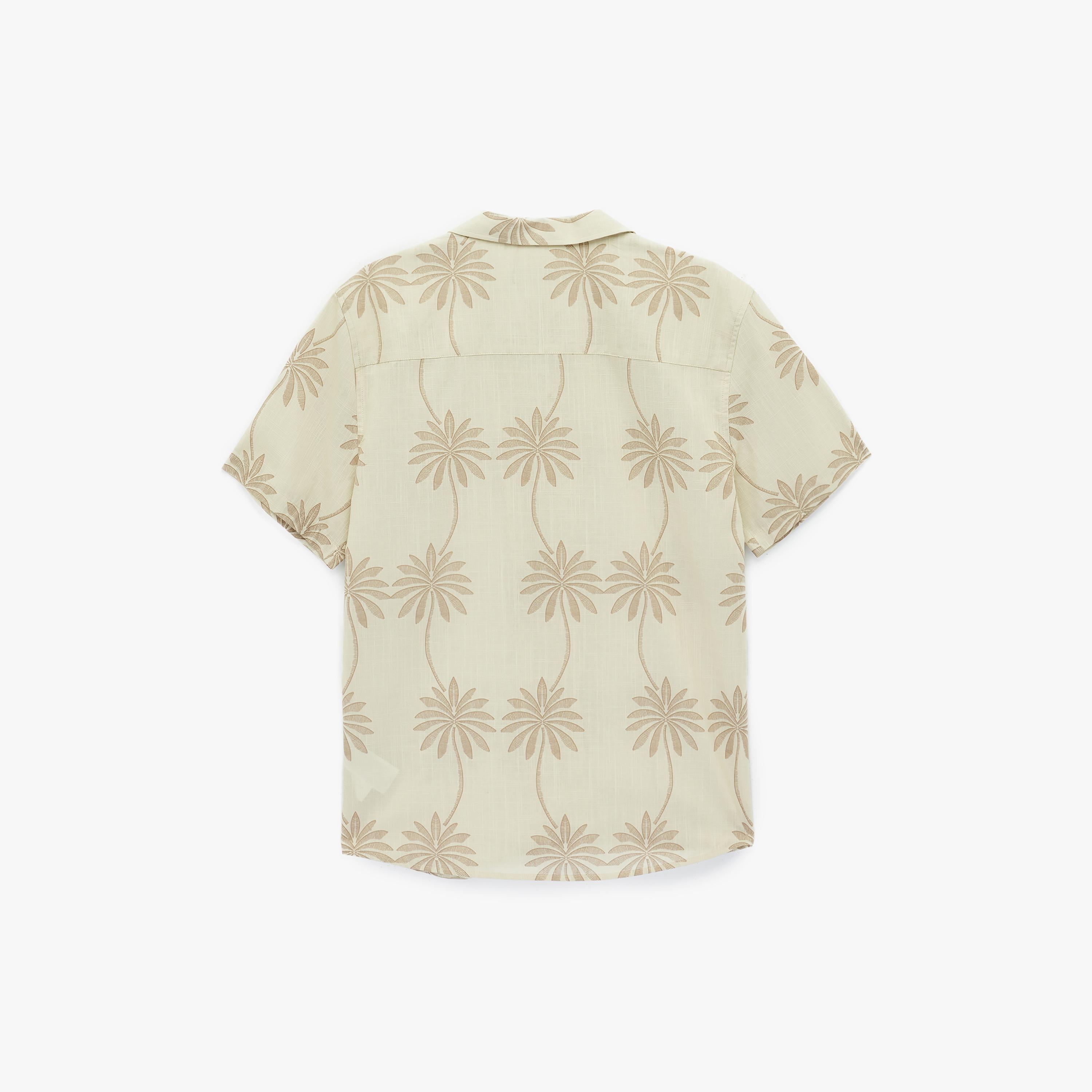 KOTON Regular Fit Tropical Print Resort Collar Short Sleeves Men's Shirt-men-clothing-shirts-image-4