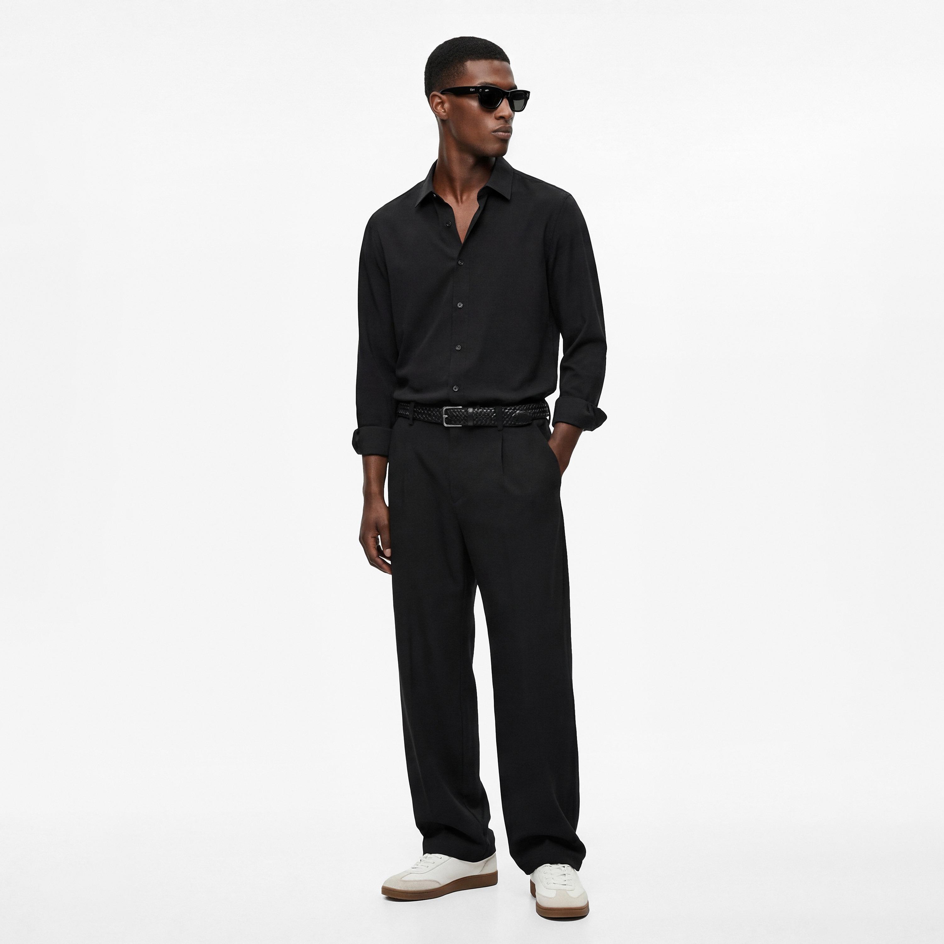 KOTON Regular Fit Plain Collared Long Sleeves Men's Shirt-men-clothing-shirts-image-2
